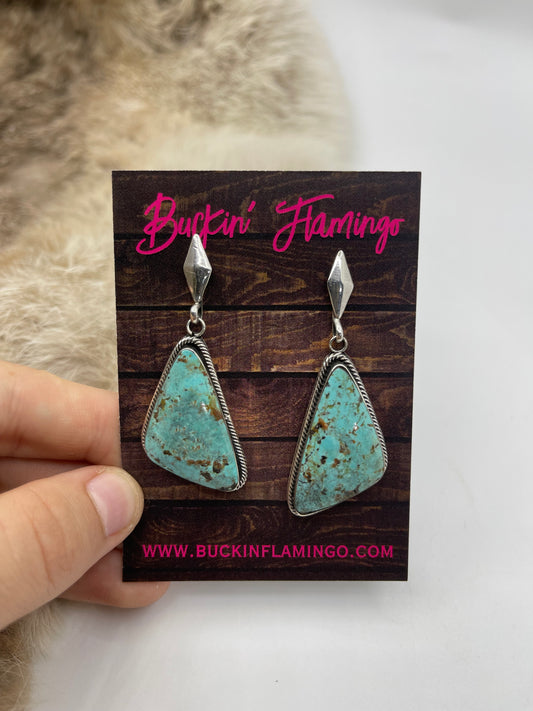Kingman Turquoise Triangle Post Dangle by Mike Smith, Navajo