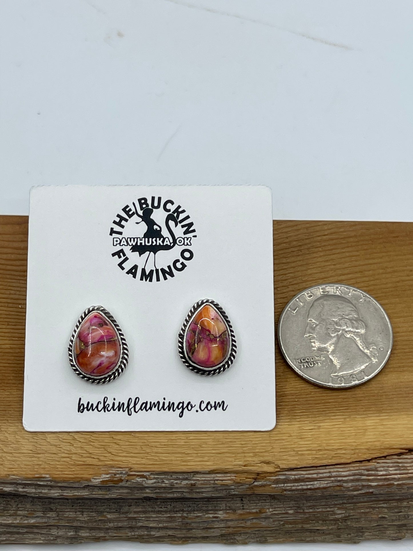 Orange Dahlia Teardrop Post Earrings by Trish Largo, Navajo