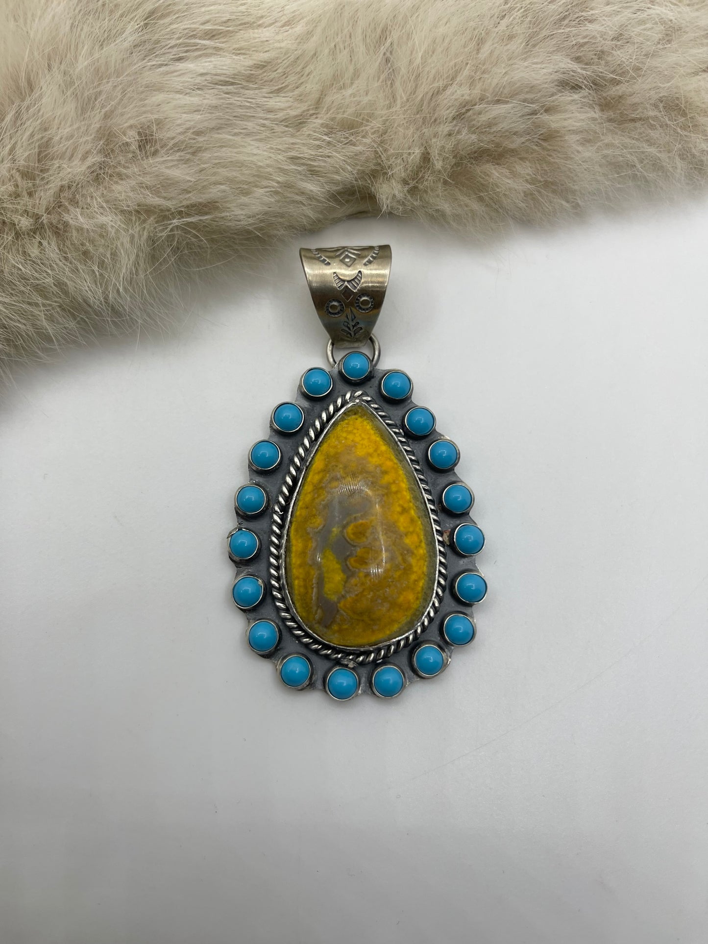 10.3MM Bail Bumblebee Jasper & Sleeping Beauty Turquoise Cluster by Phillip Nez, Navajo