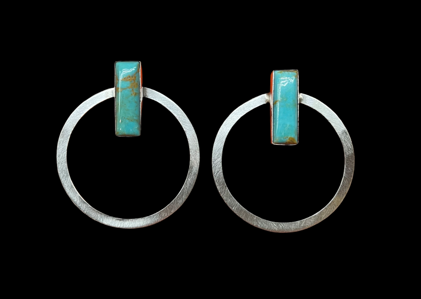 Kingman Turquoise Bar with Sterling Silver Hoops by Elouise Kee, Navajo