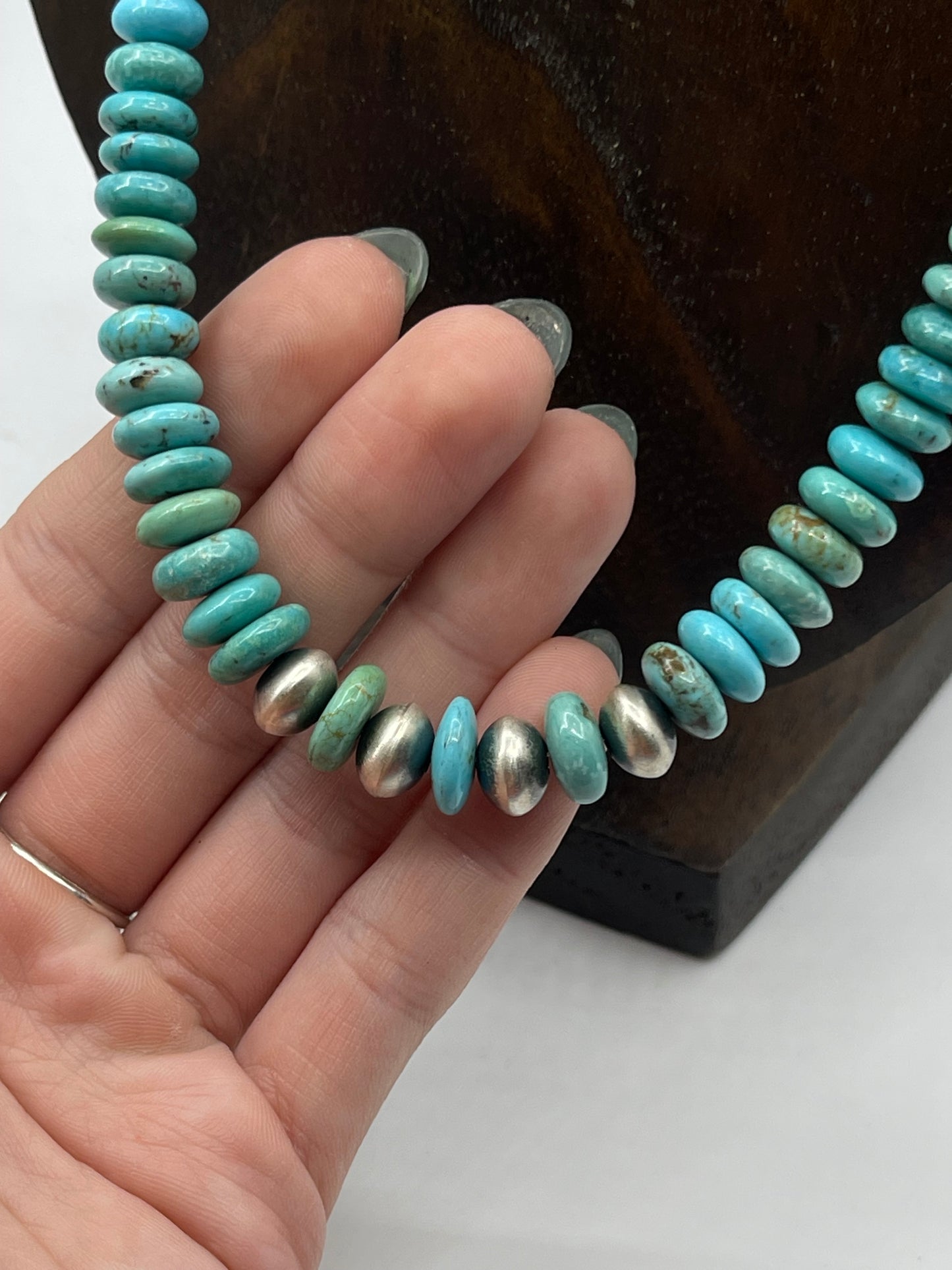 20" Kingman Turquoise Graduated Necklace with Navajo Pearls by Tammy Nolcott, Navajo