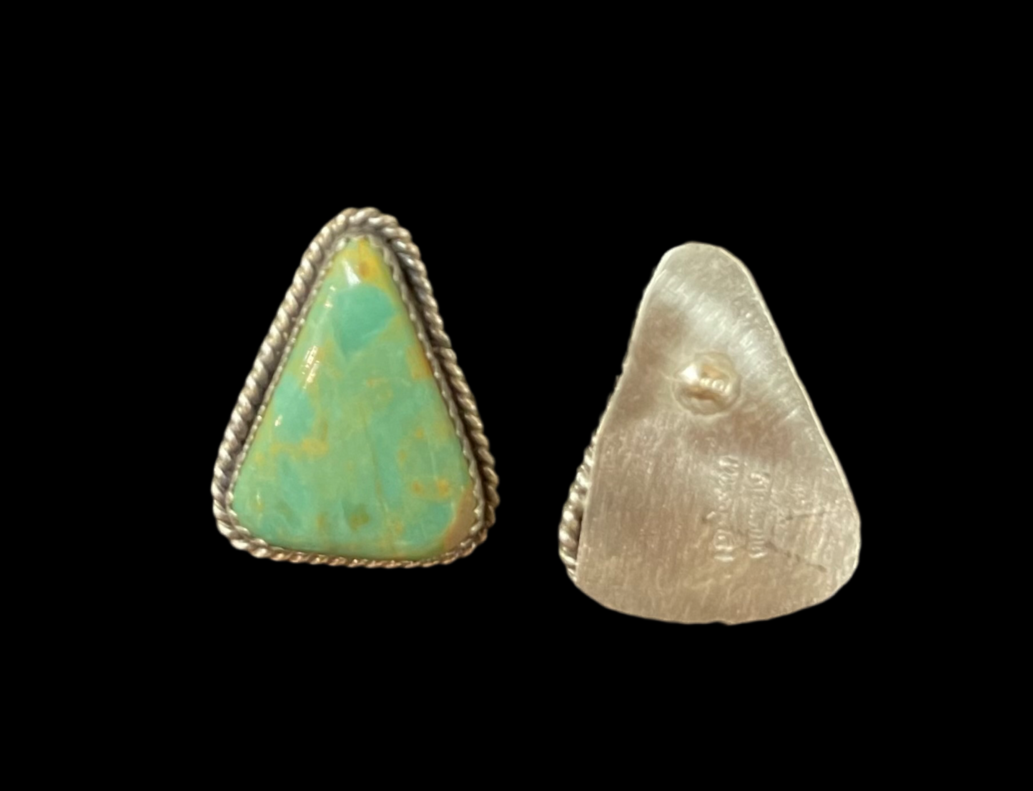 Triangle Kingman Turquoise Post Earrings by Virginia Becenti, Navajo