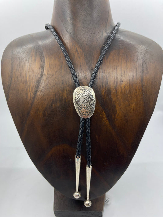 Sterling Silver Stamped Bolo Tie by Shirley Skeets, Navajo