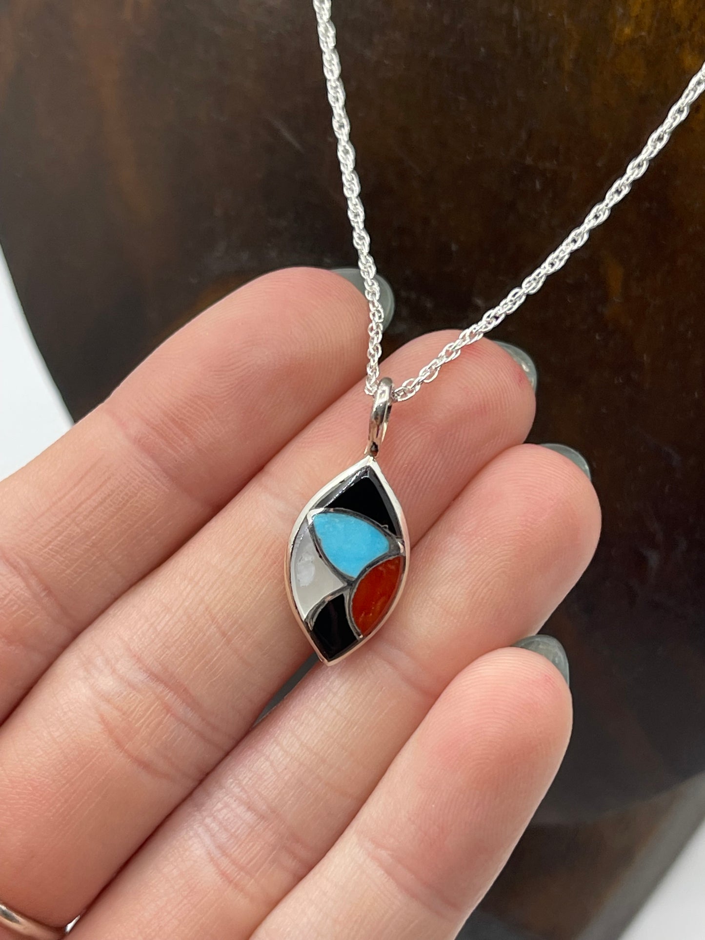 18" Multi Stone Fish Scale Inlay Necklace by Delorna Lahi, Zuni