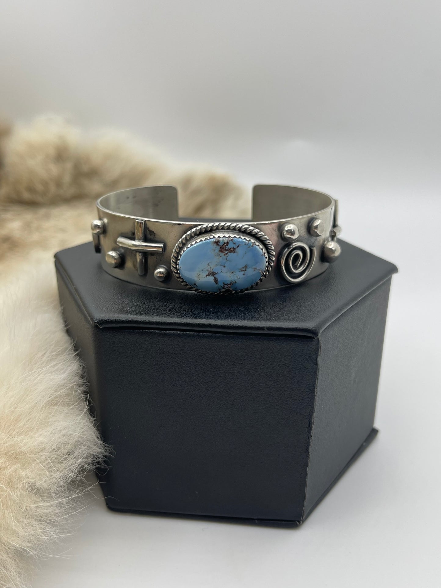 6"-7.5" Golden Hills Turquoise Cuff by Delbert Secatero, Navajo