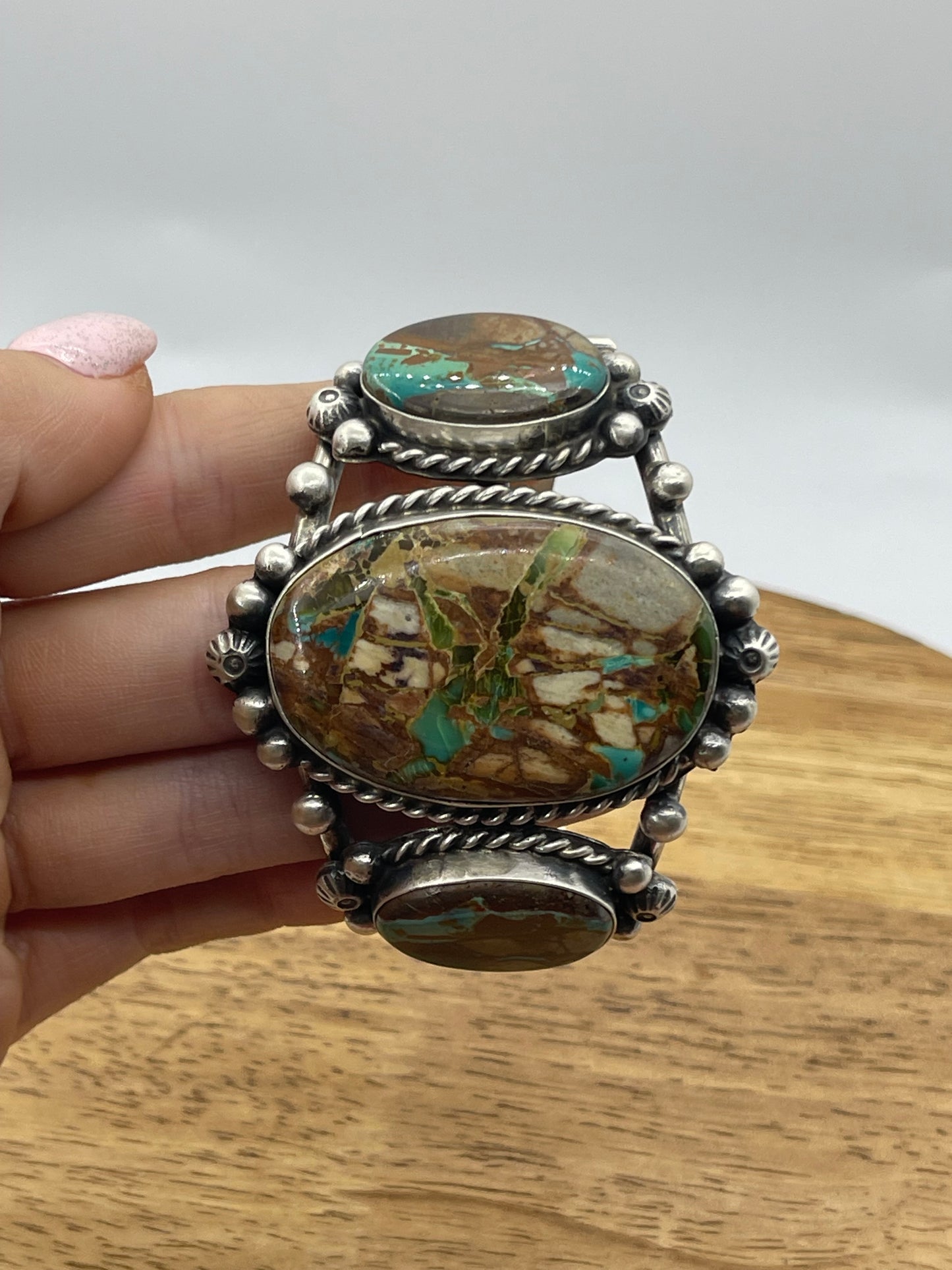 Royston Ribbon Turquoise 3 Stone Cuff by Augustine Largo, Navajo