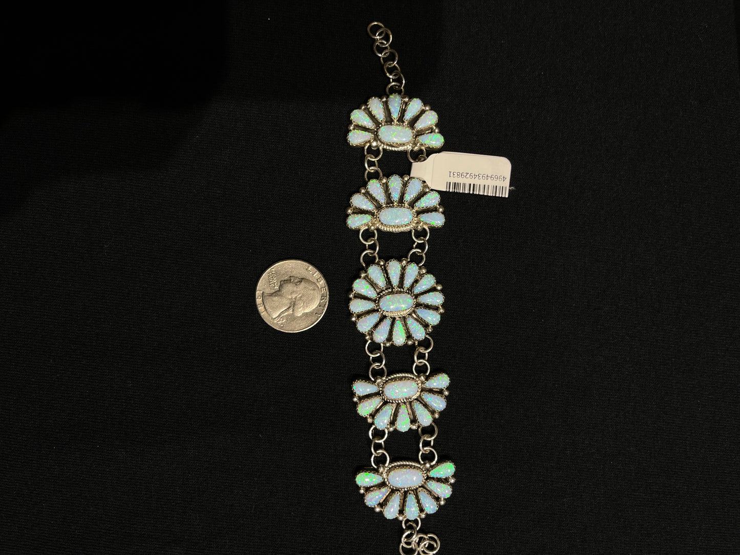 6 1/2"-7 1/4" White Opal Cluster Bracelet by Alicia Wilson, Navajo