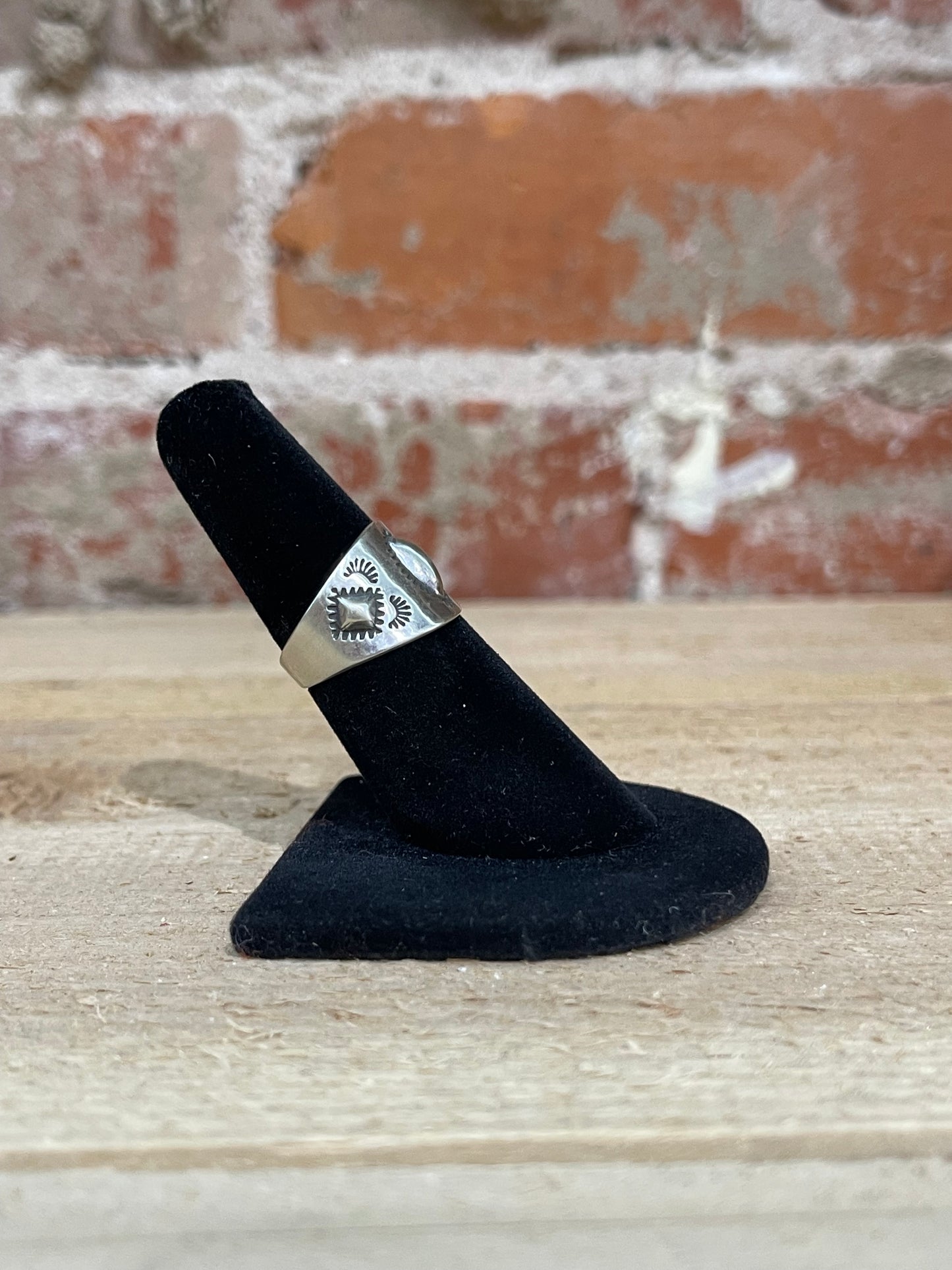 6.0 Stamped Sterling Silver Ring by Jan Mariano, Navajo