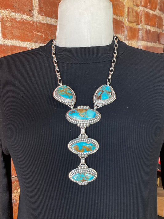 High Grade Kingman Turquoise Lariat Necklace