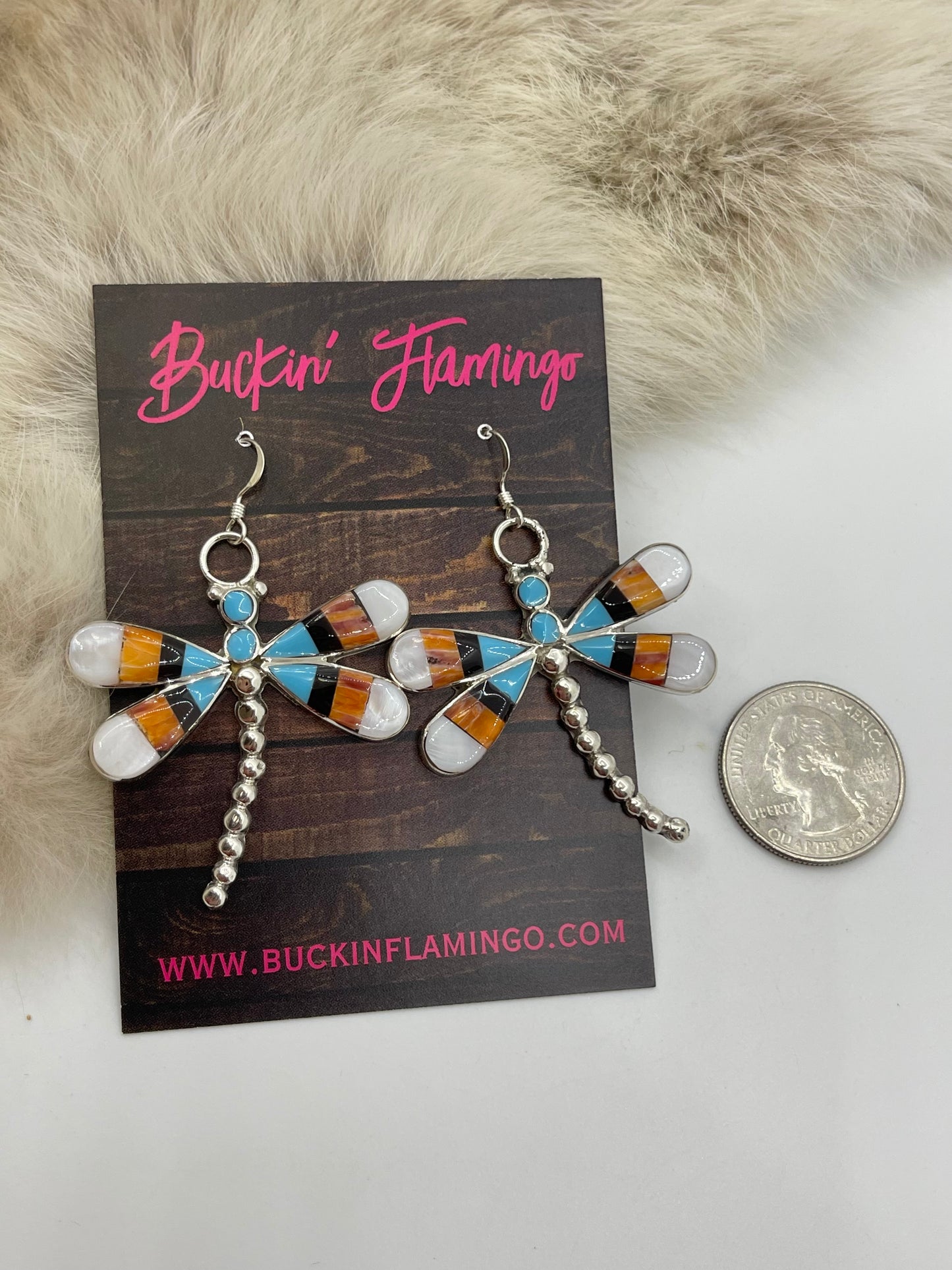 White Mop Dragonfly Inlay Earrings By Angus Ahiyite, Zuni