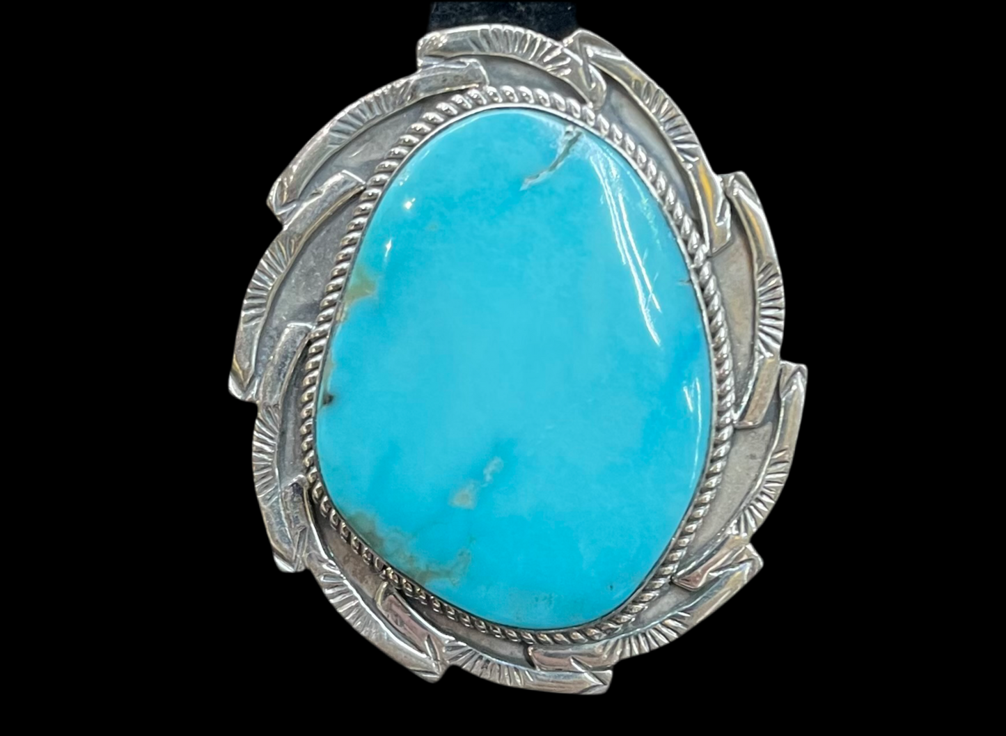 7.0-12.0 Adjustable Kingman Turquoise Ring by Gilbert Platero, Navajo