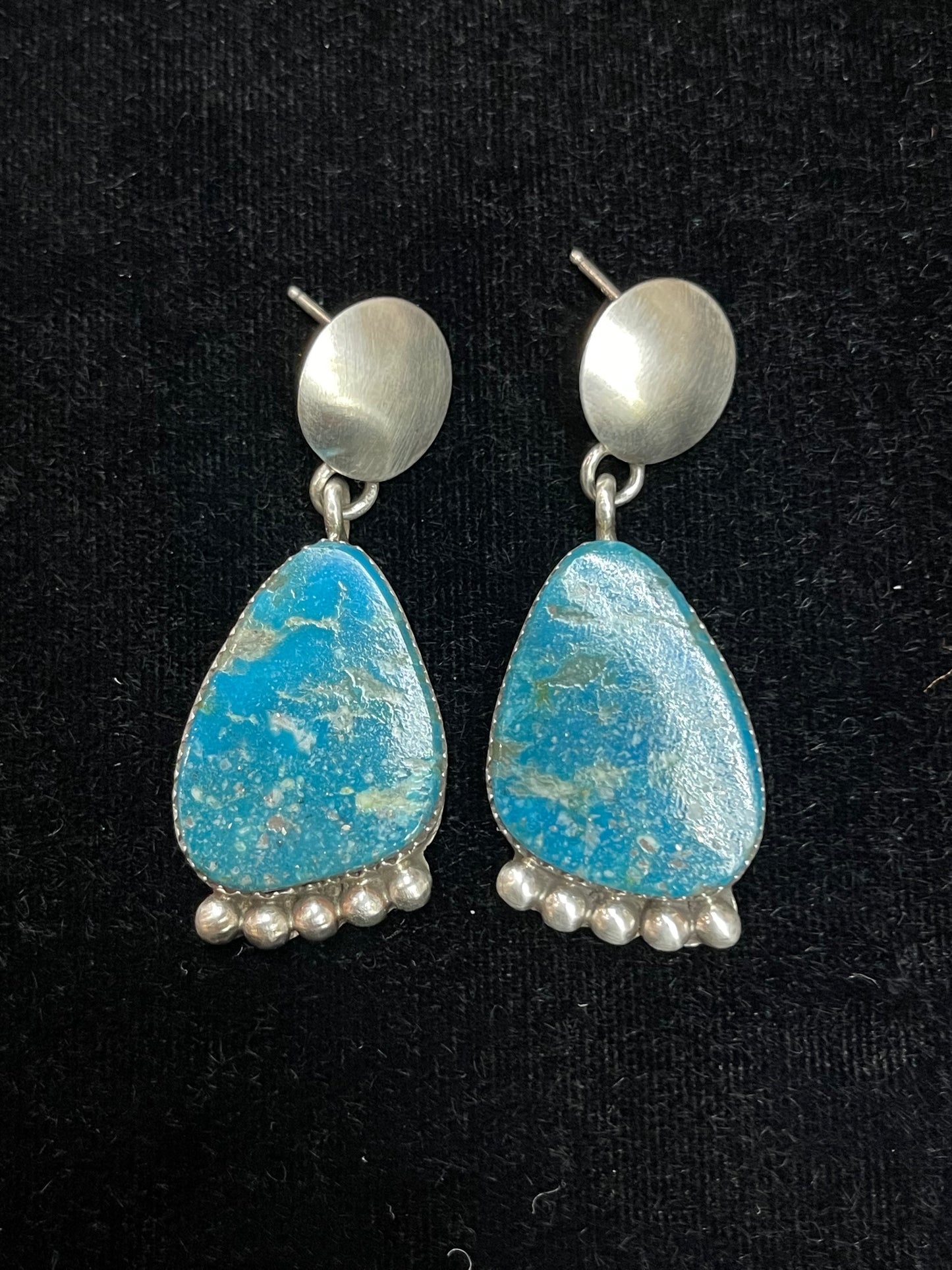 Kingman Turquoise Post Dangle Earrings by Selina Warner, Navajo