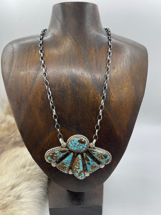 19" #8 Turquoise Half Cluster Necklace by Augustine Largo, Navajo