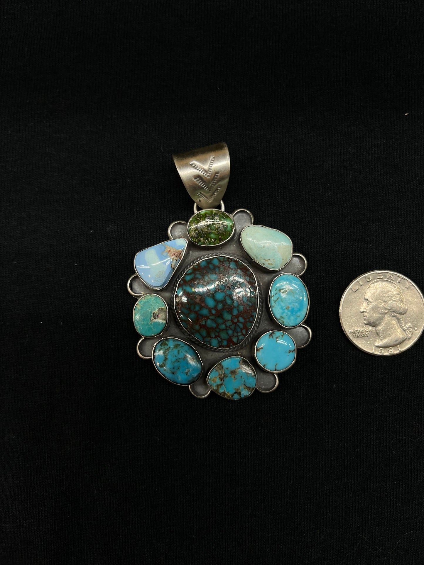 Variety Turquoise Cluster pendant with a 9mm Bale by Terrell Nez, Navajo