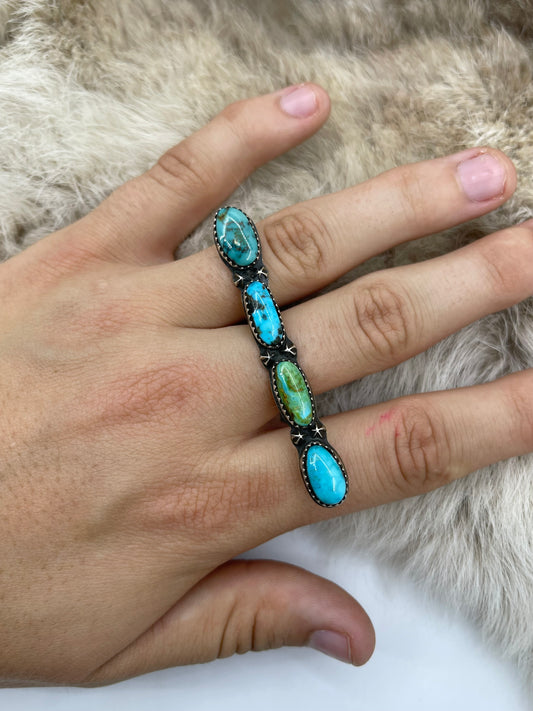 8.5 4 Stone Kingman, Sleeping Beauty & Sonoran Gold Turquoise Ring by Christina Jackson, Navajo
