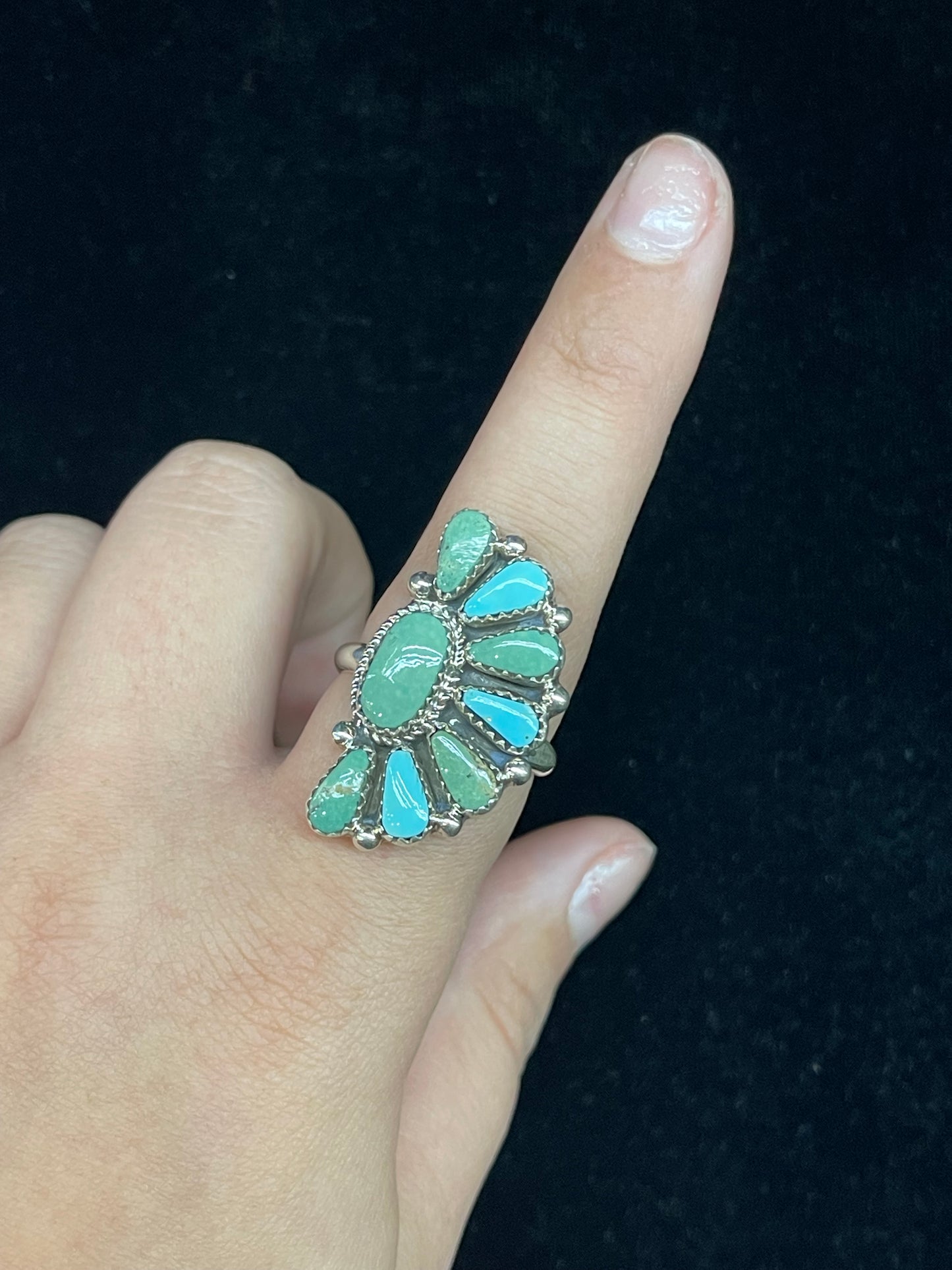 Adjustable Half Cluster Turquoise Ring by Alicia Wilson, Navajo