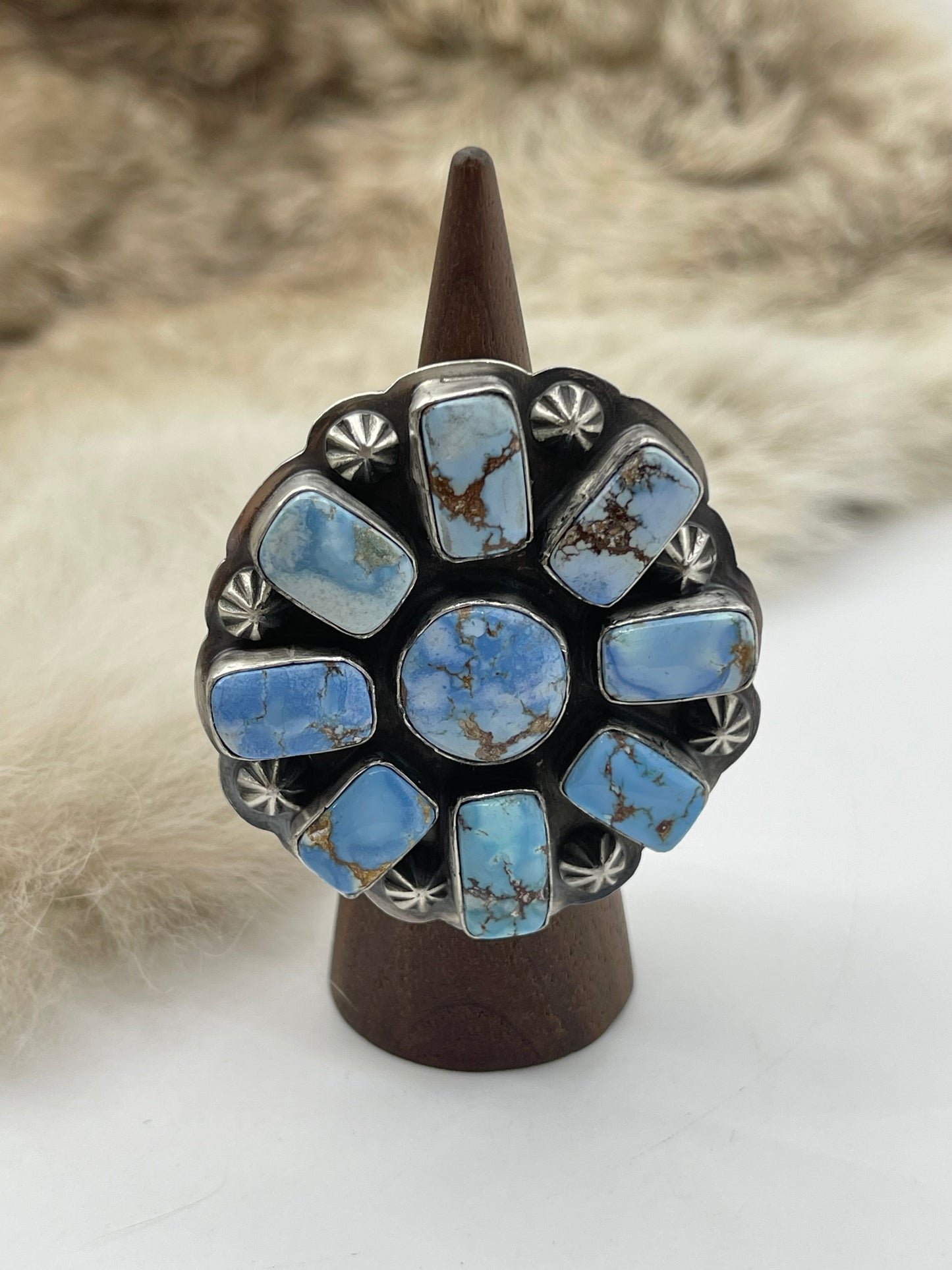 Adjustable (6.0-10.0) Golden Hills Turquoise Cluster Ring by Gabby Jurado, Mexican