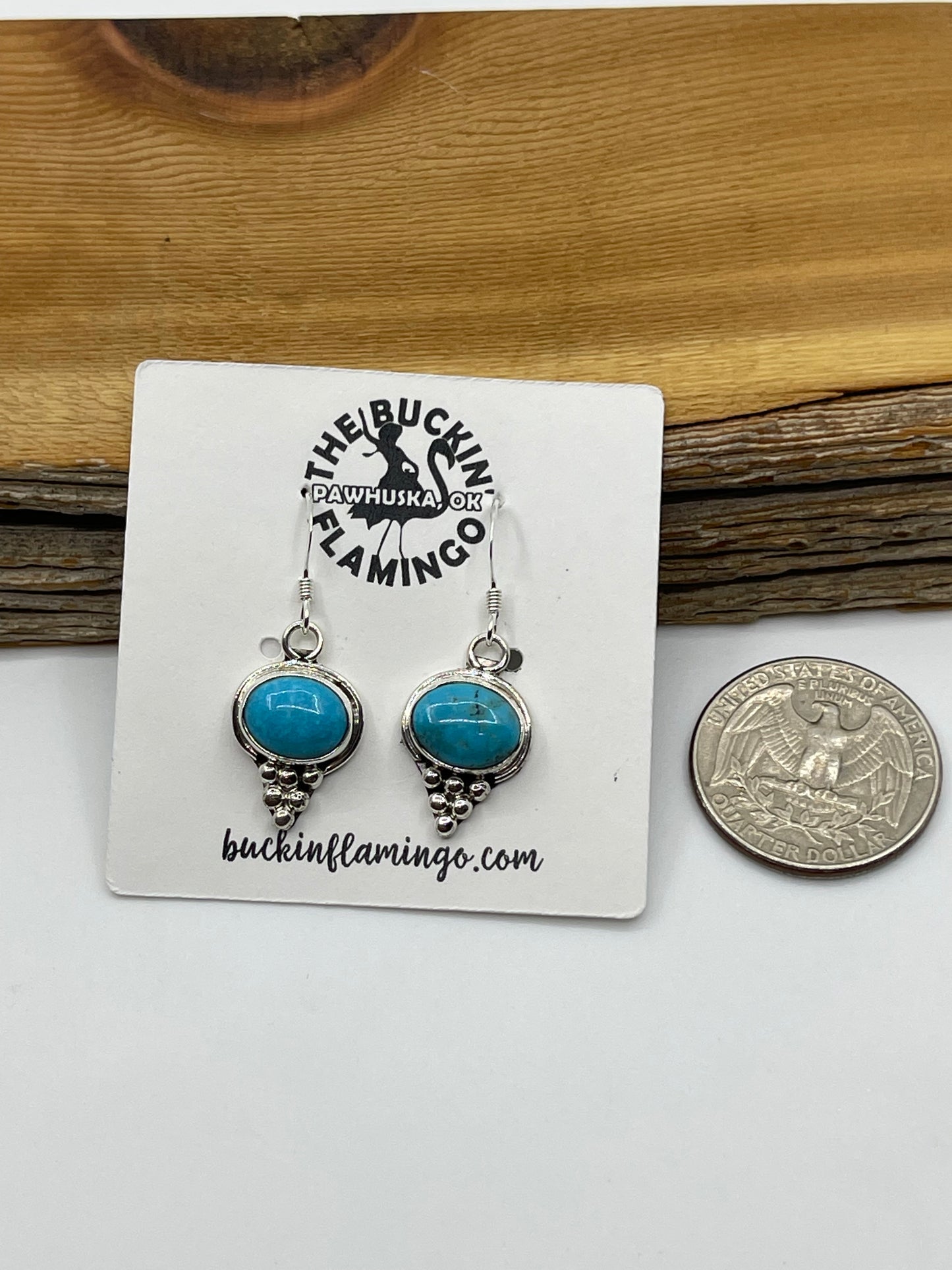 Turquoise Oval Dangle Earrings by Rita Largo, Navajo