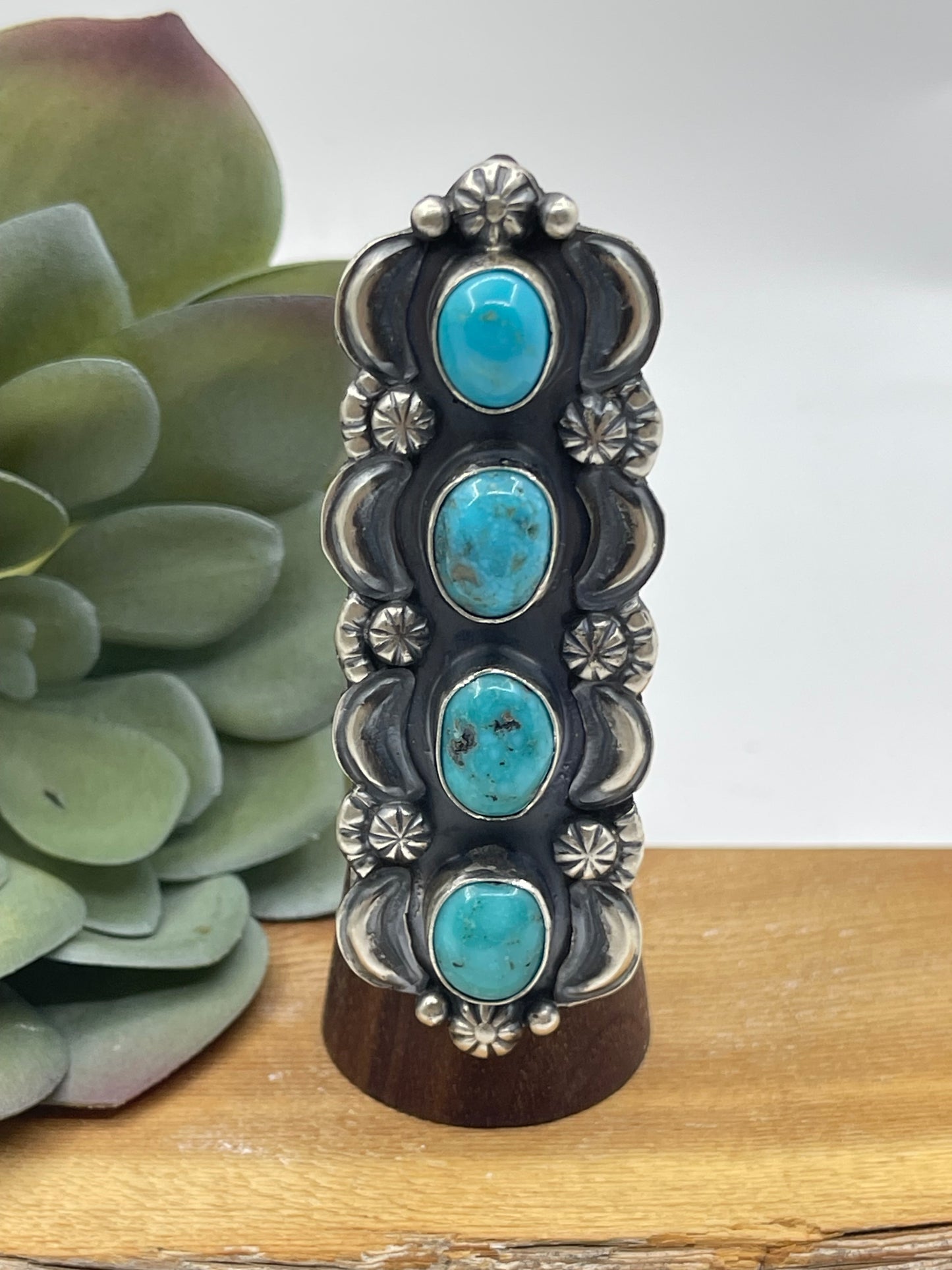 7.5 4 stone Turquoise Ring by Jeff James Jr, Navajo