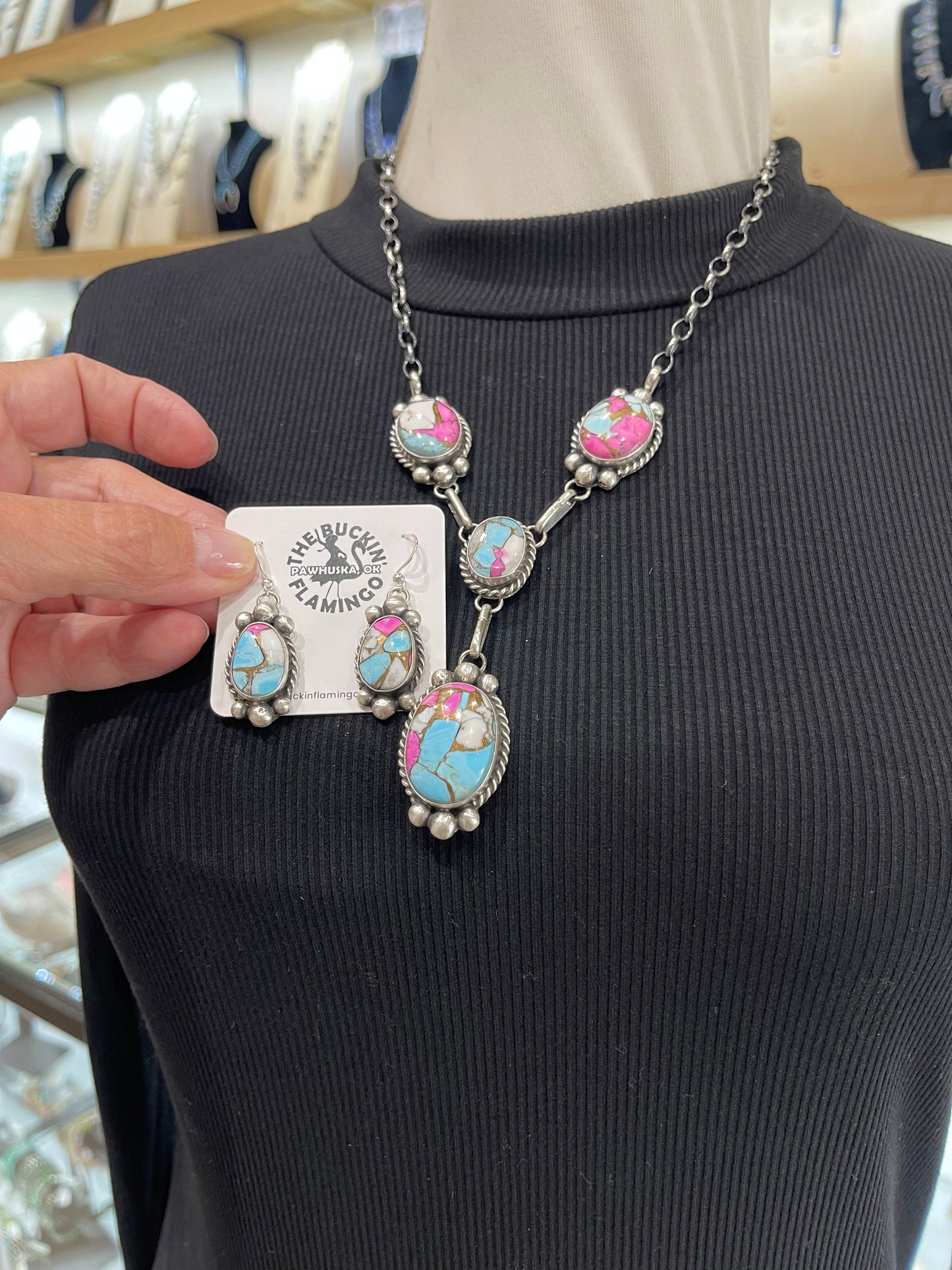 20" Cotton Candy Lariat and Earring Set by Augustine Largo, Navajo