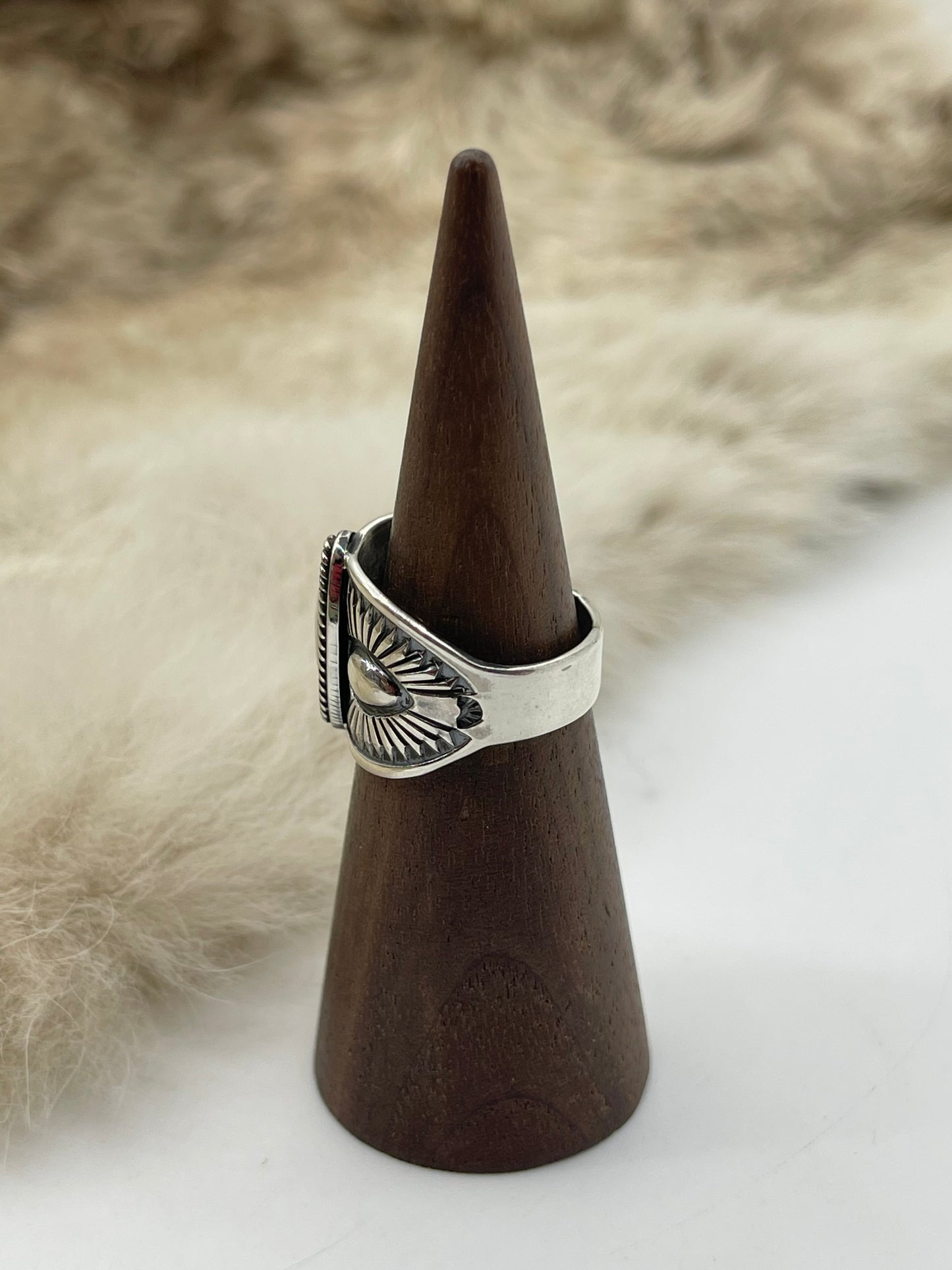 8.0 All Silver Concho Style Ring by Derrick Gordon, Navajo