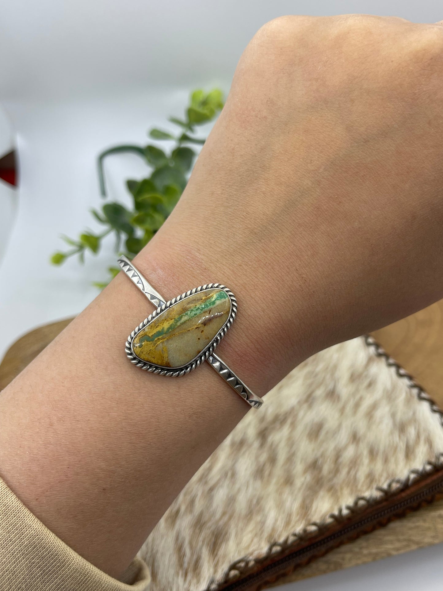 5.5" - 7" Royston Ribbon Turquoise Cuff by Donovan Skeet, Navajo
