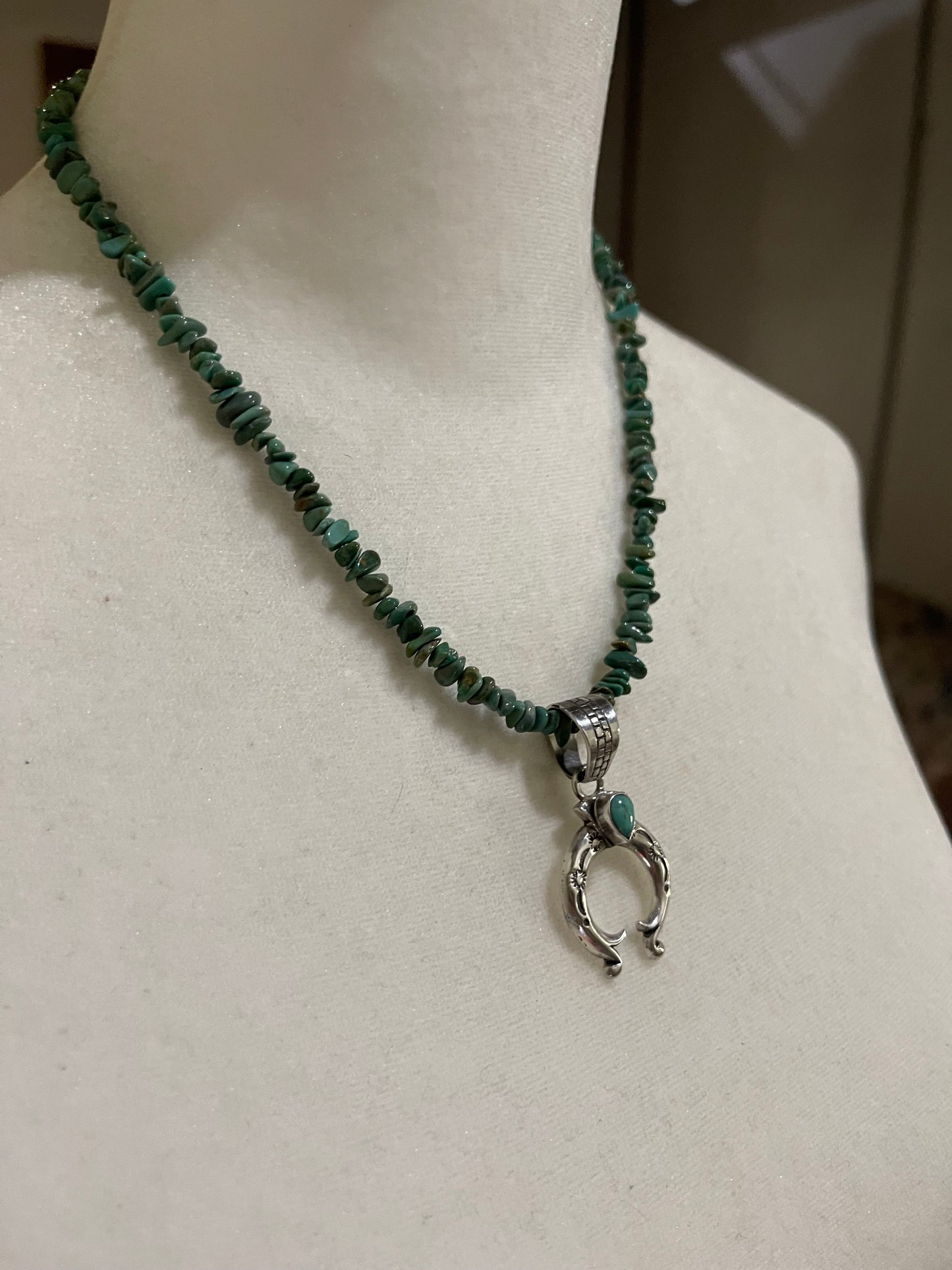 18" Turquoise Chunk Necklace with Naja Pendant by Adrienne Gordon, Navajo