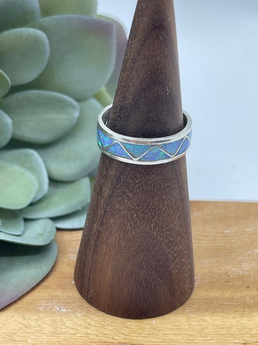 8.5 Inlay Opal Zig Zag Ring by Roger Morgan, Navajo