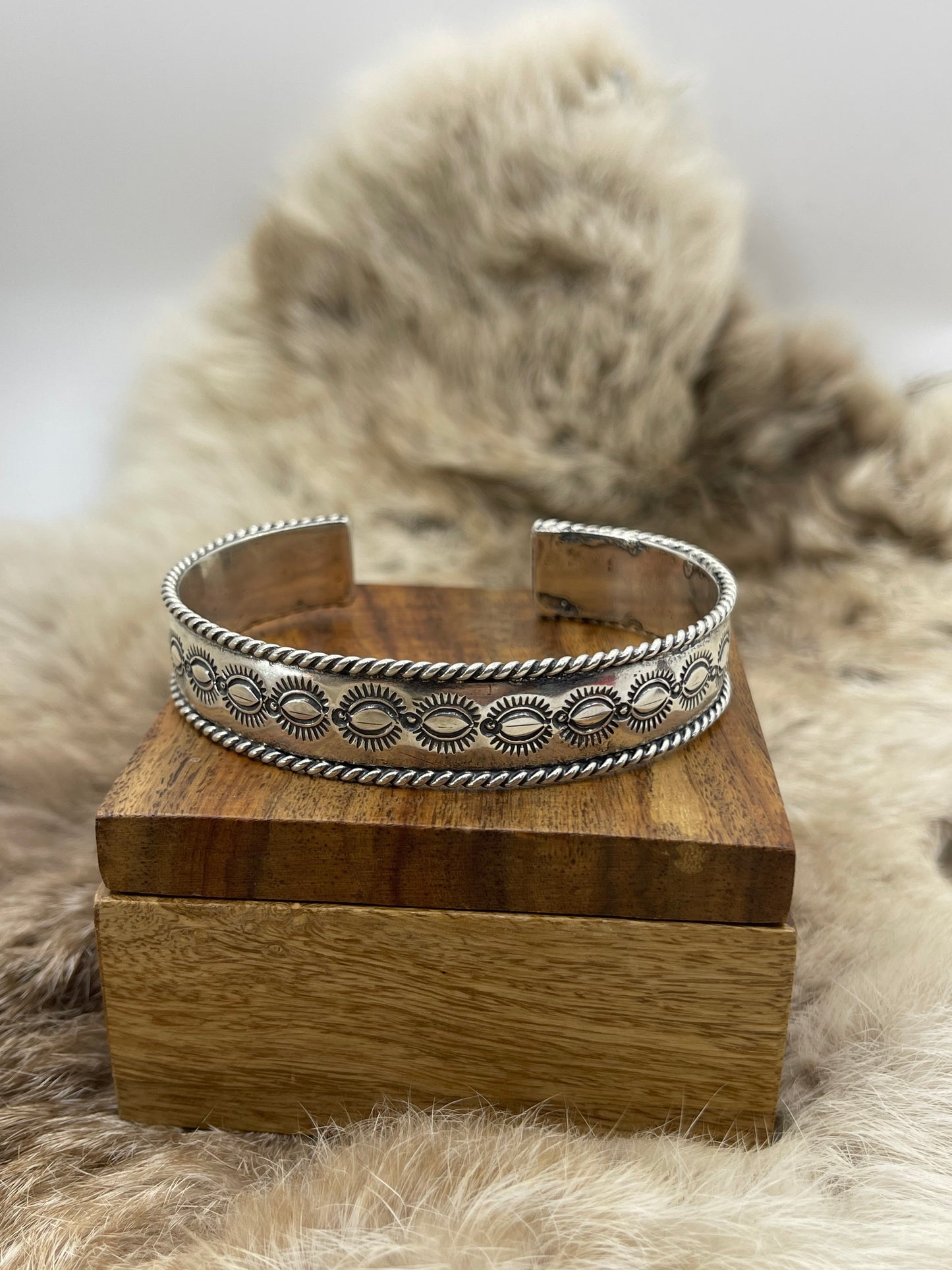 6.75" - 8" Stamped Silver Cuff by James Bahe, Navajo