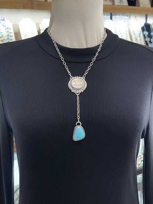 18" Buffalo Nickel Lariat by Gilbert Nez, Navajo