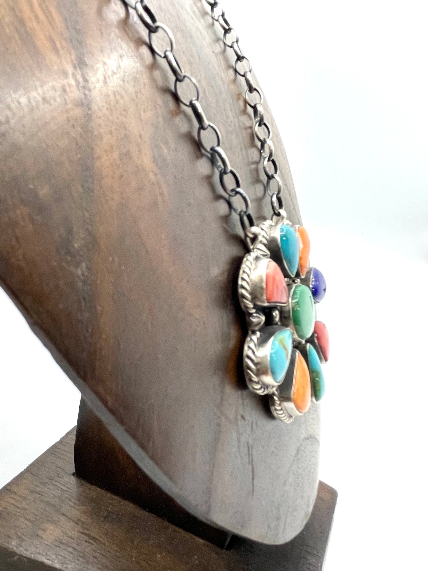 LOT 15 B 7/5 16" Multi Stone Cluster Necklace by Elouise Kee, Navajo