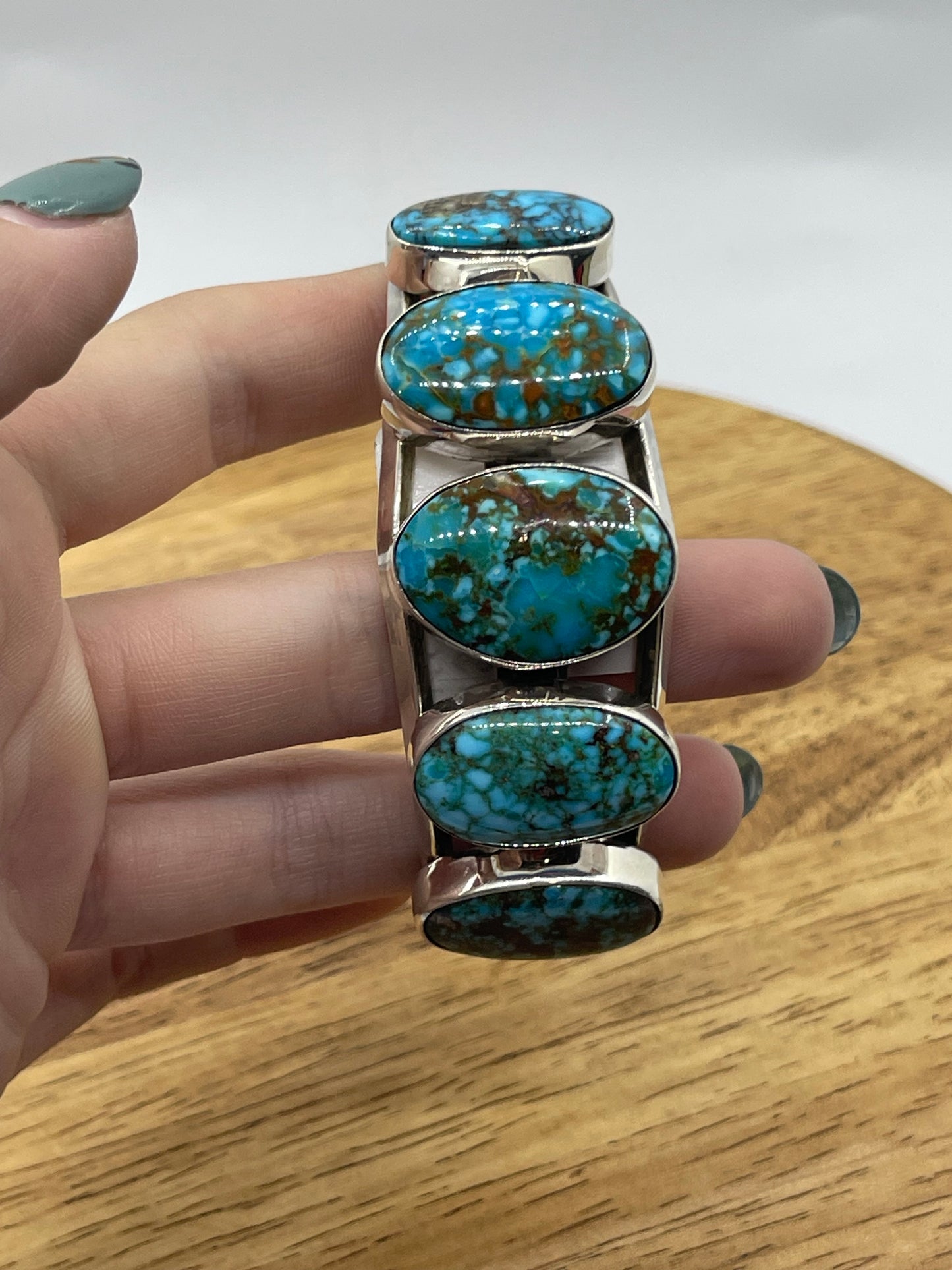 7" 5 Stone High End Kingman Turquoise Cuff by Melvin Jones, Navajo