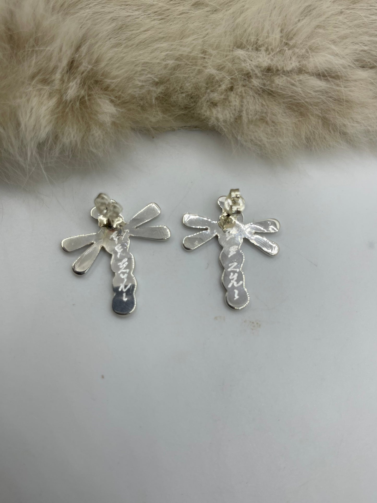 Blue Opal Dragonfly Earrings by Emma Edaakie, Zuni