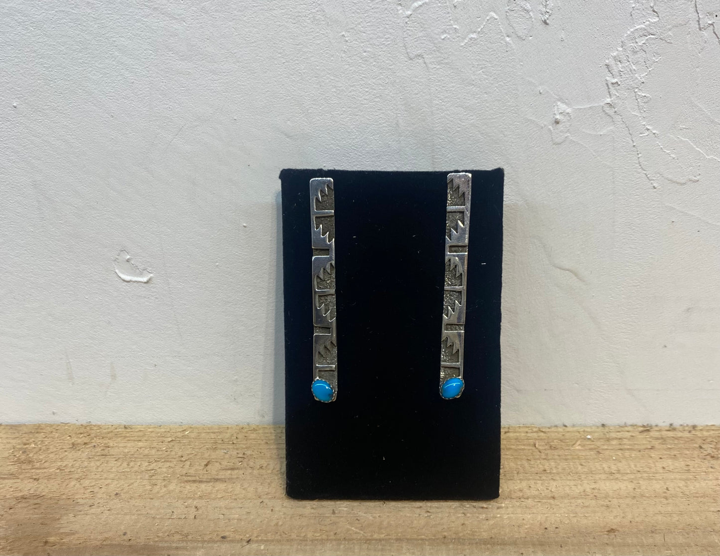 Hand Stamped Sterling Silver Bar Dangles with Sleeping Beauty Turquoise by Marie Jackson