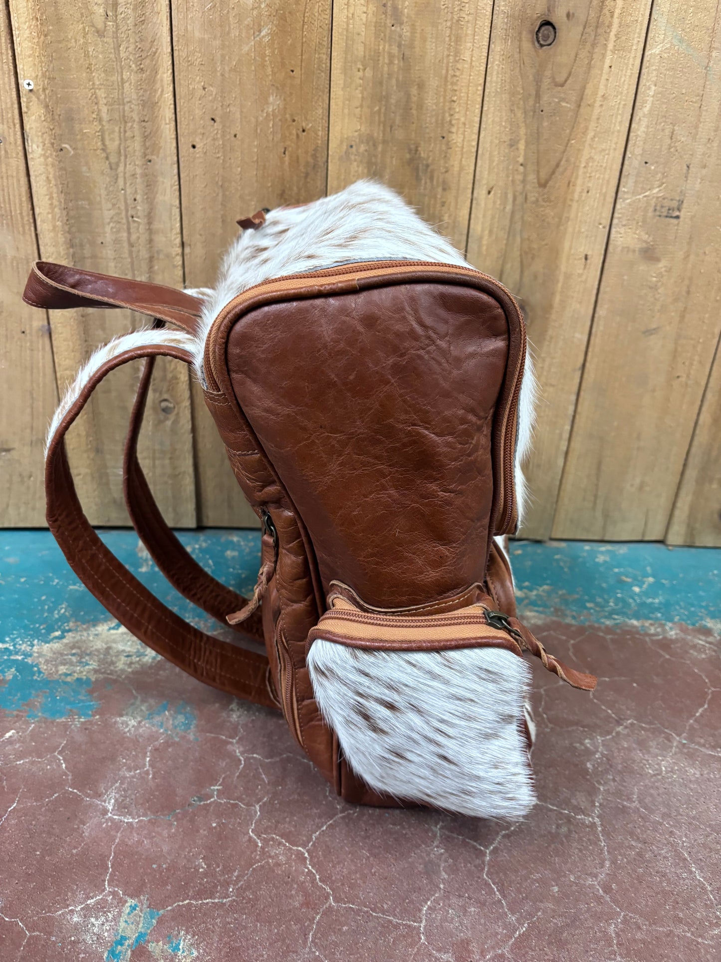 Cowhide Brown Leather Bronc Rider Tooled Backpack