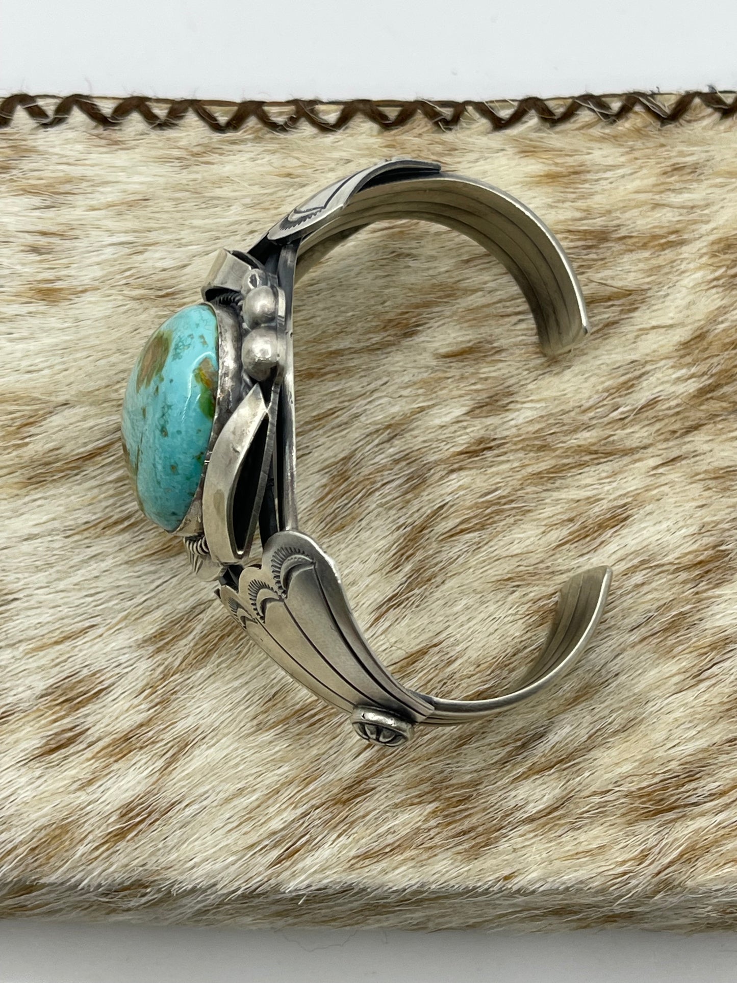 5 3/4"-7" Sonoran Gold Turquoise and Silver Cuff by Delbert Secatero, Navajo