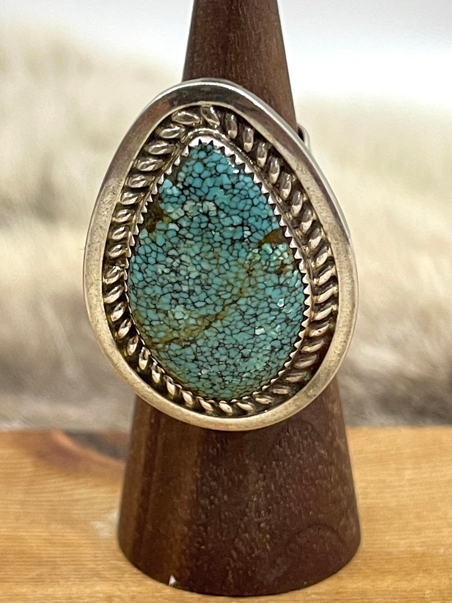 Adjustable Kingman Web Turquoise Ring