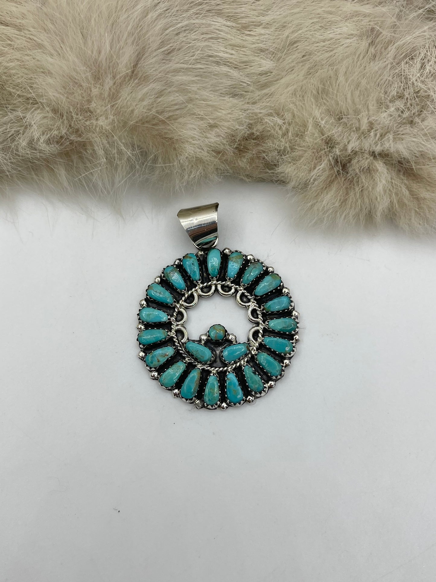 LOT 76 8/23 8.8mm Bail Turquoise Cluster Pendant by Zeita Begay, Navajo