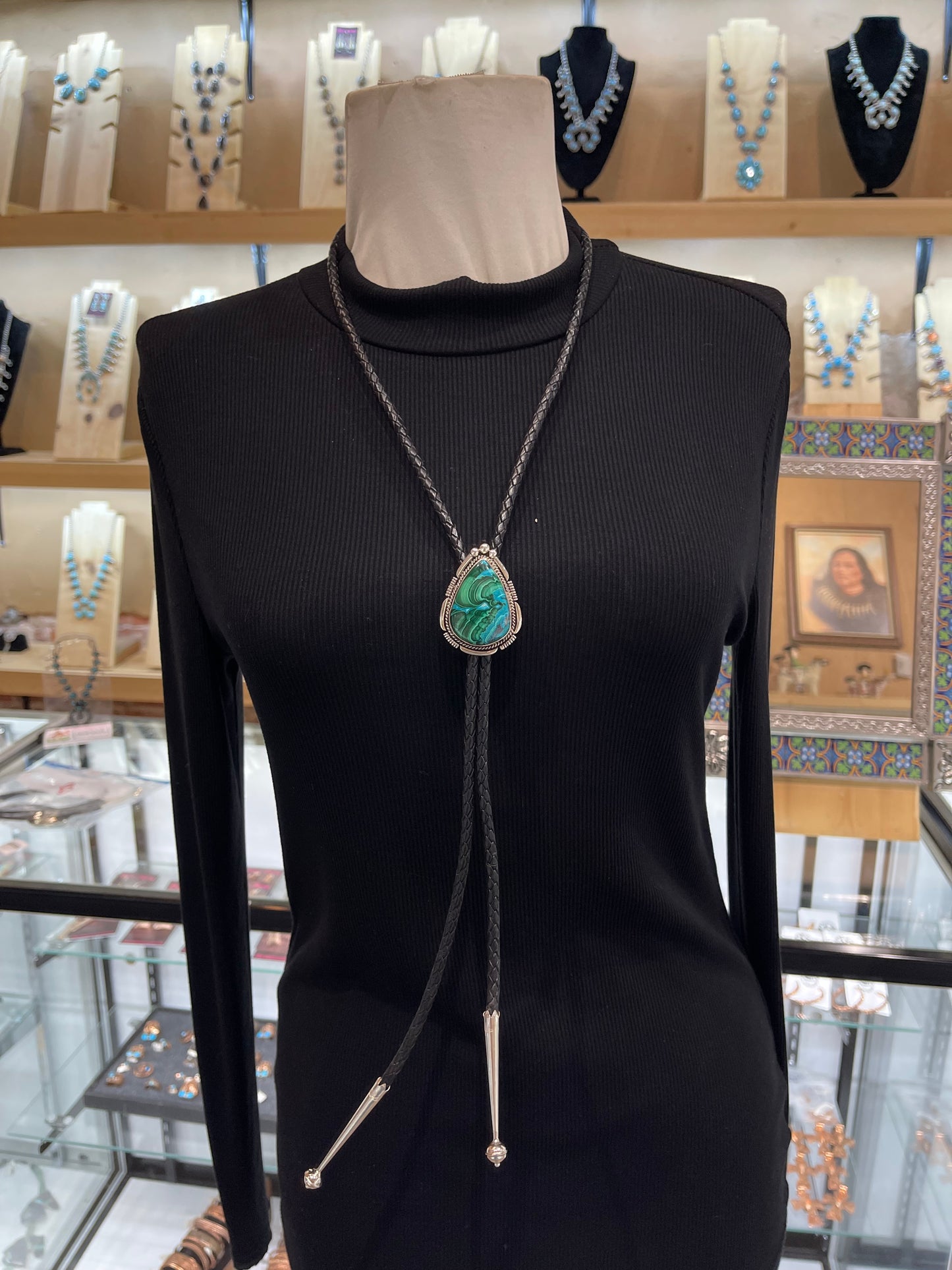 Azurite Bolo Tie by Joelias Draper, Navajo