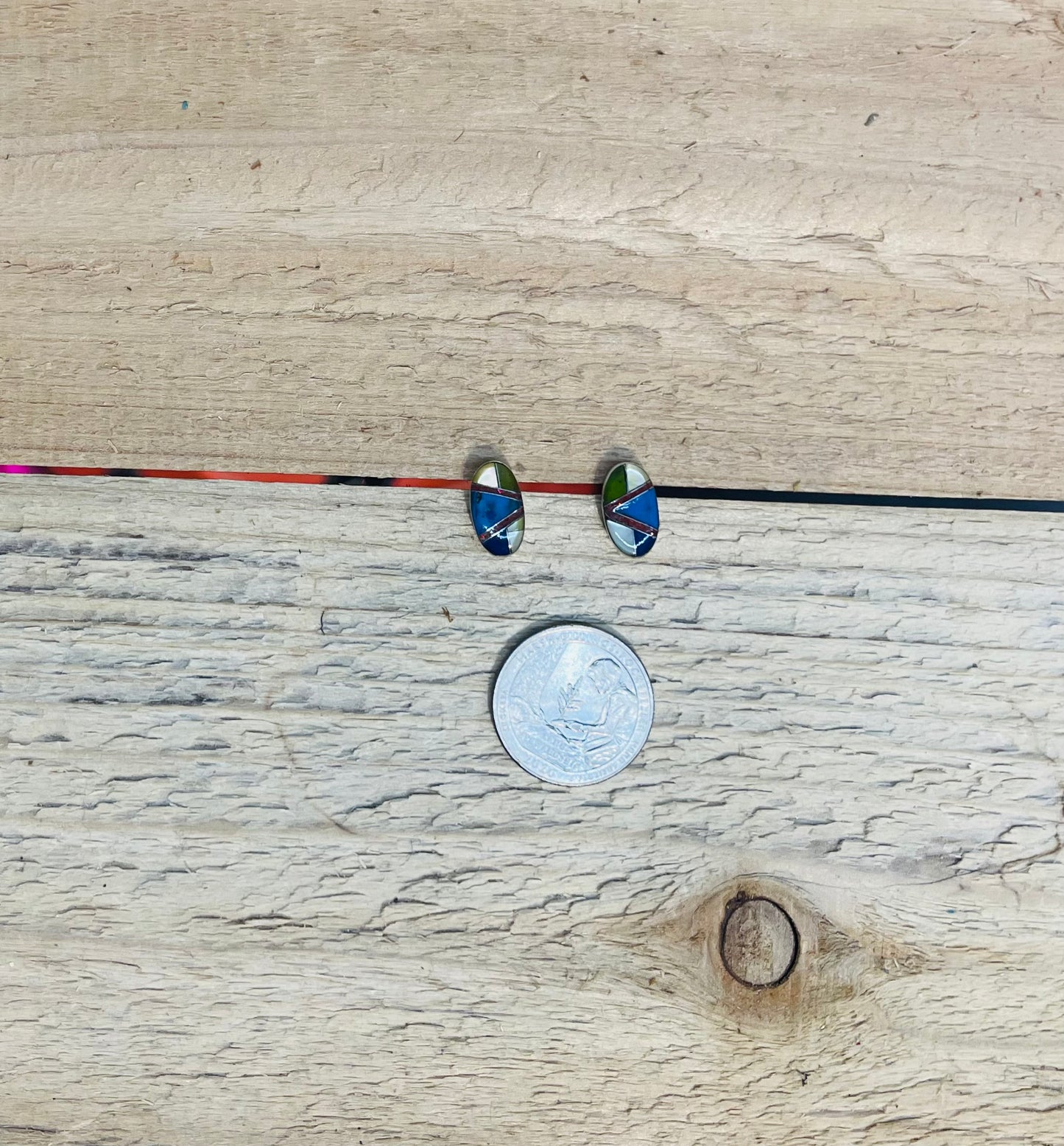 Oval Multistone Inlay Post Earrings