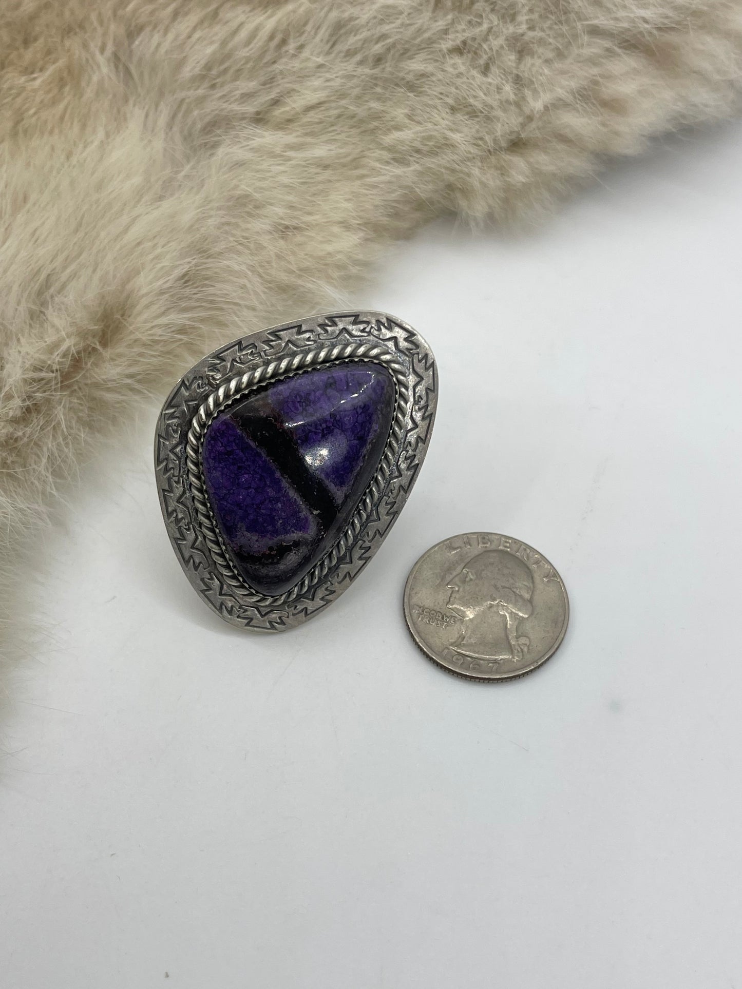 Adjustable 6.0-9.0 Charoite Ring with Stamped "L" by Artist