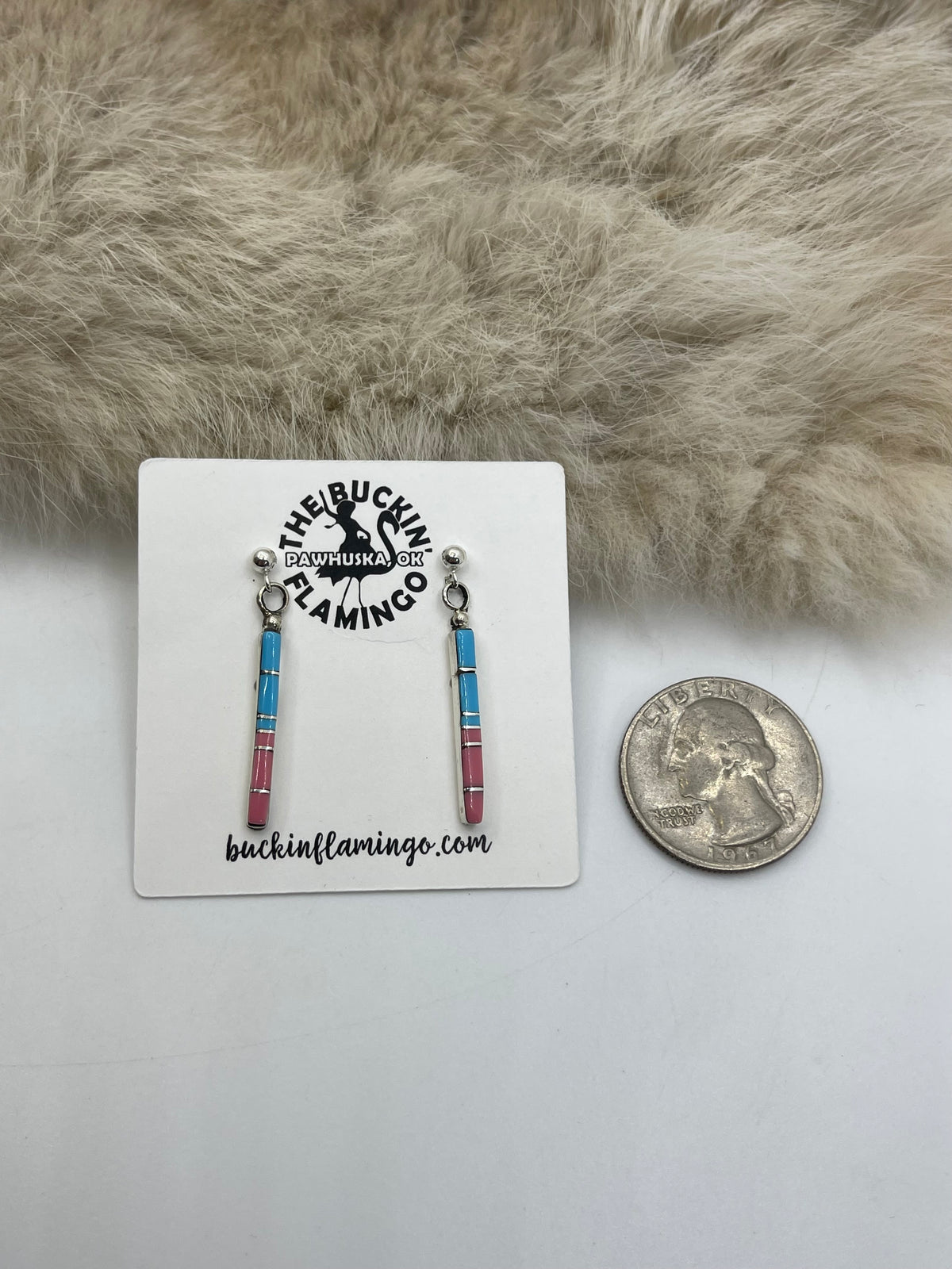 Inlay Long Dangle Earrings Zuni Made
