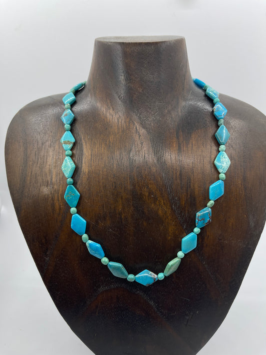 17" Kingman Turquoise Shaped Beaded Necklace by Tammy Nolcott, Navajo