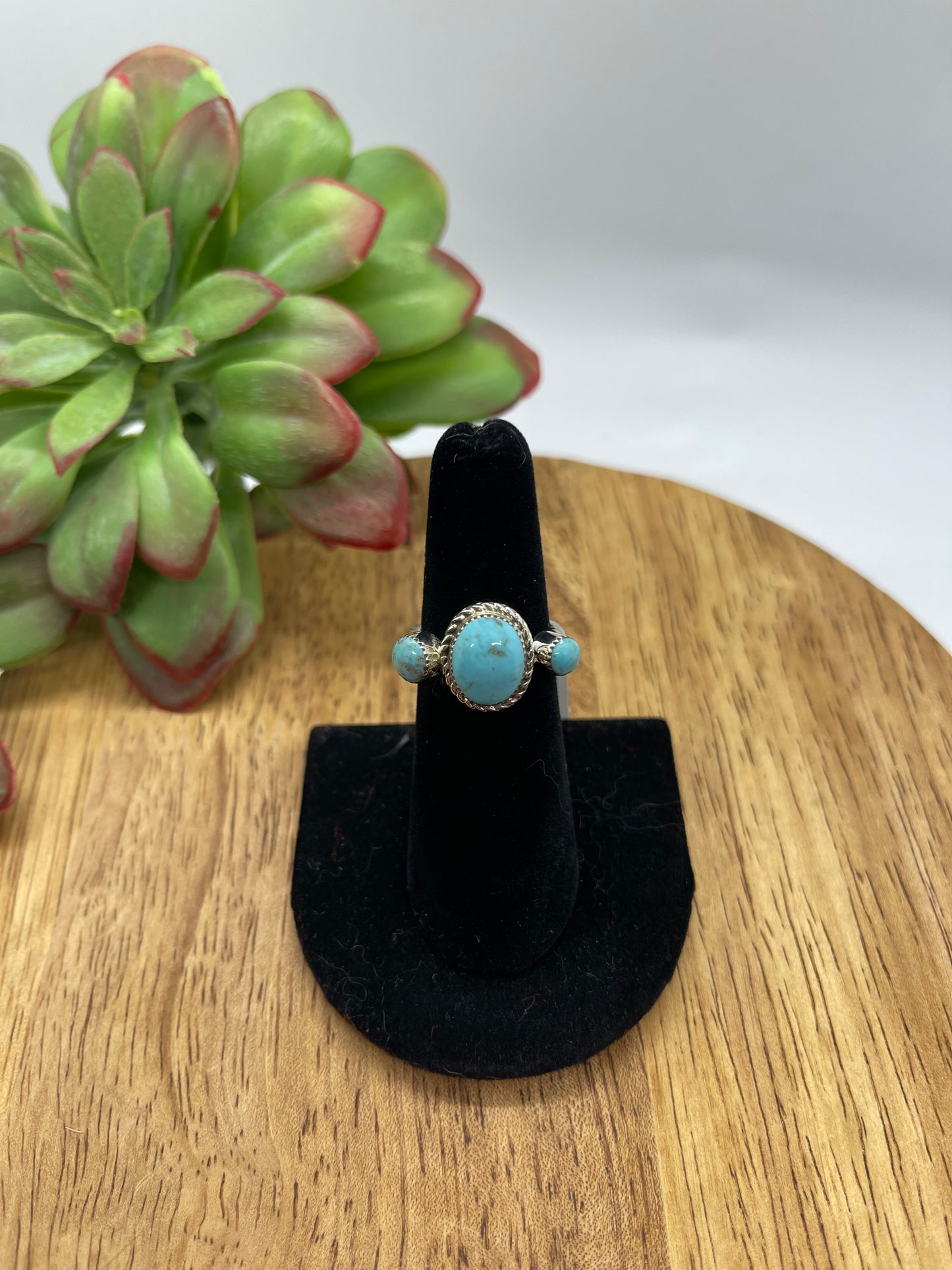 5.0 3 Stone Turquoise Ring by Dorothy Lee, Navajo