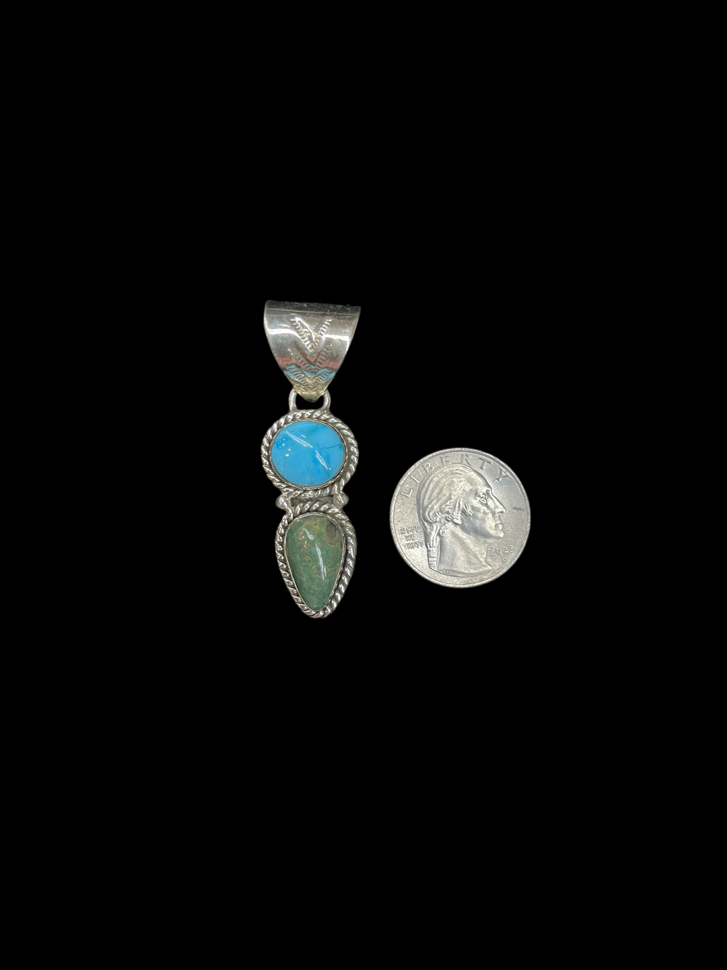 2 Stone Kingman Turquoise and Emerald Valley Turquoise Pendant