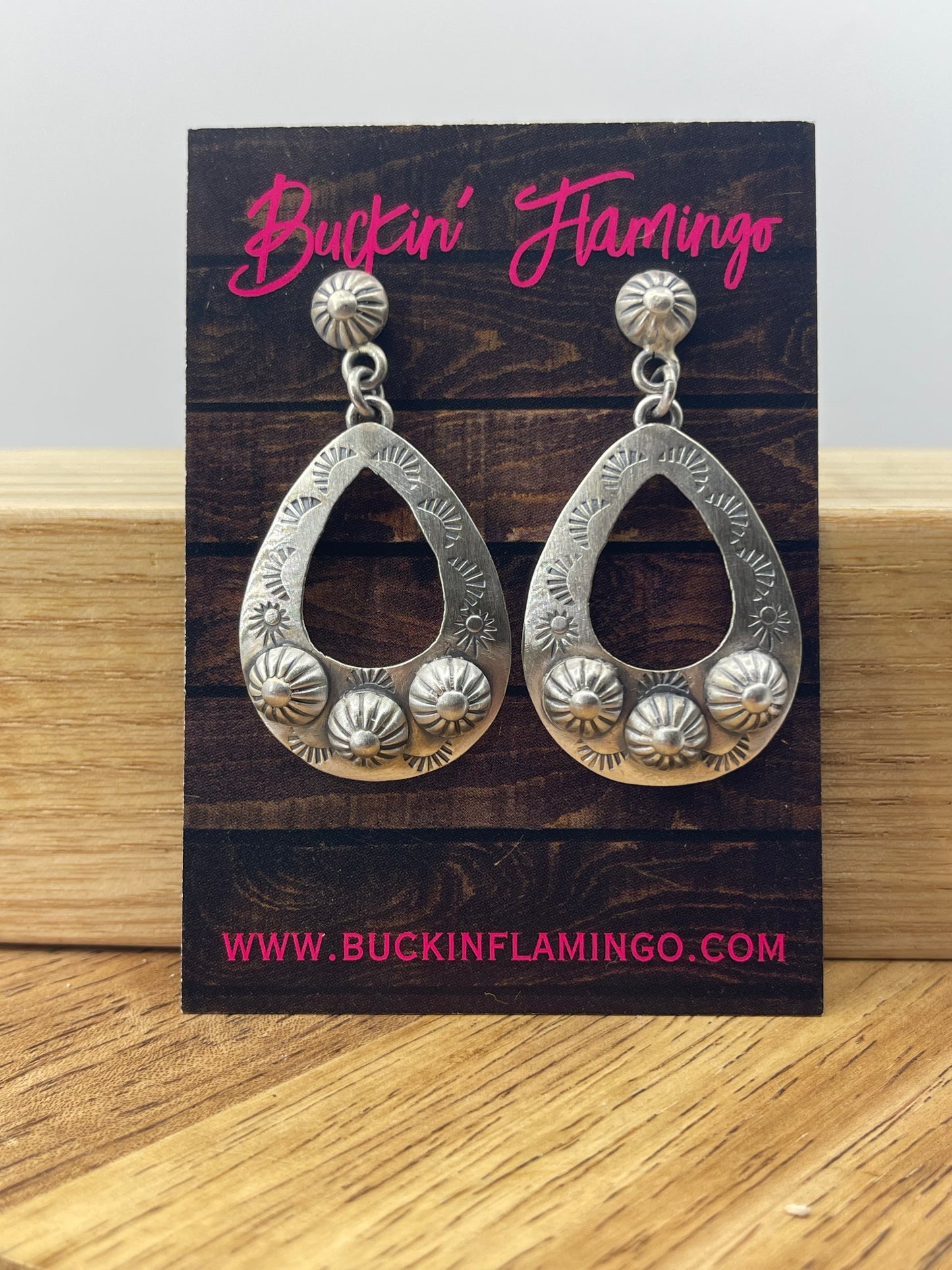 Sterling Silver Teardrop Concho Post Dangle Earrings, Navajo Made