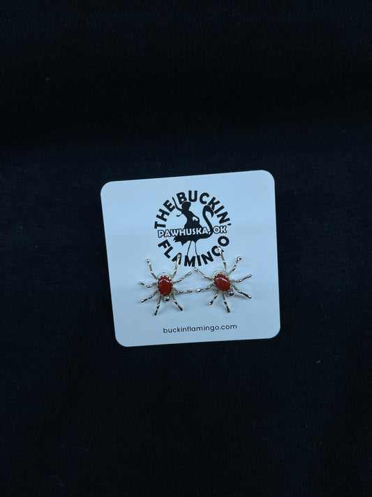 Red Coral Spider Post Earrings by Effie Garfield, Navajo