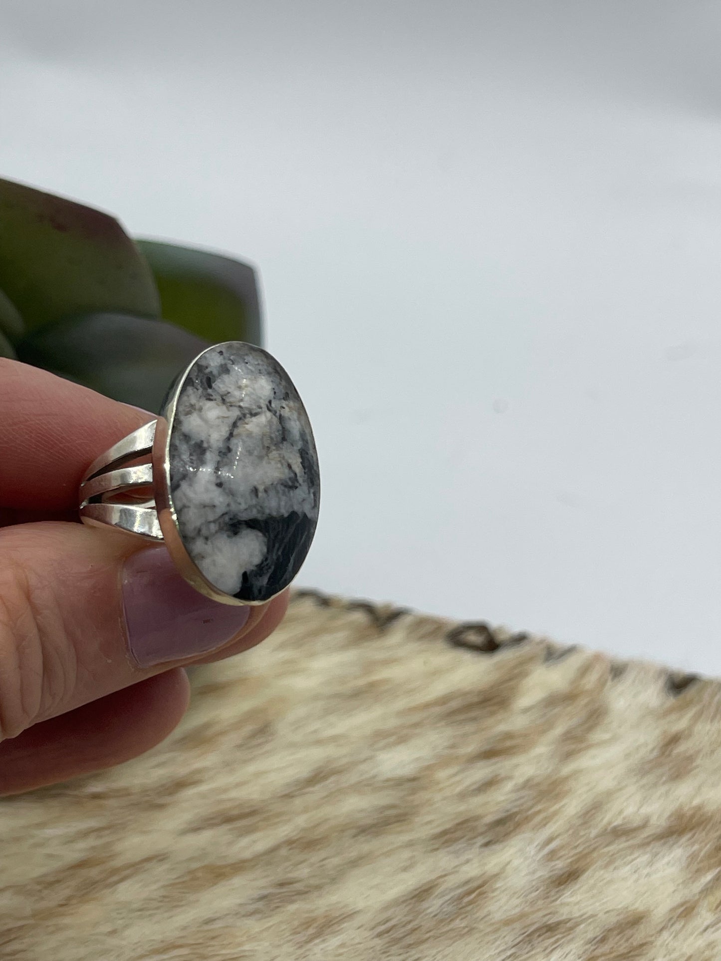 6.0 White Buffalo Oval Ring by David Lopez, Navajo