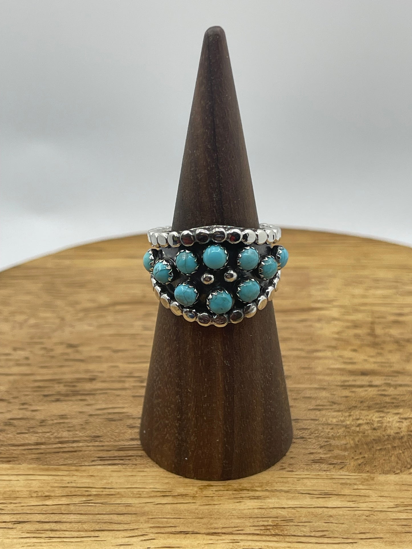 9.5 10 Stone Turquoise Ring by Kenny Lonjose, Navajo