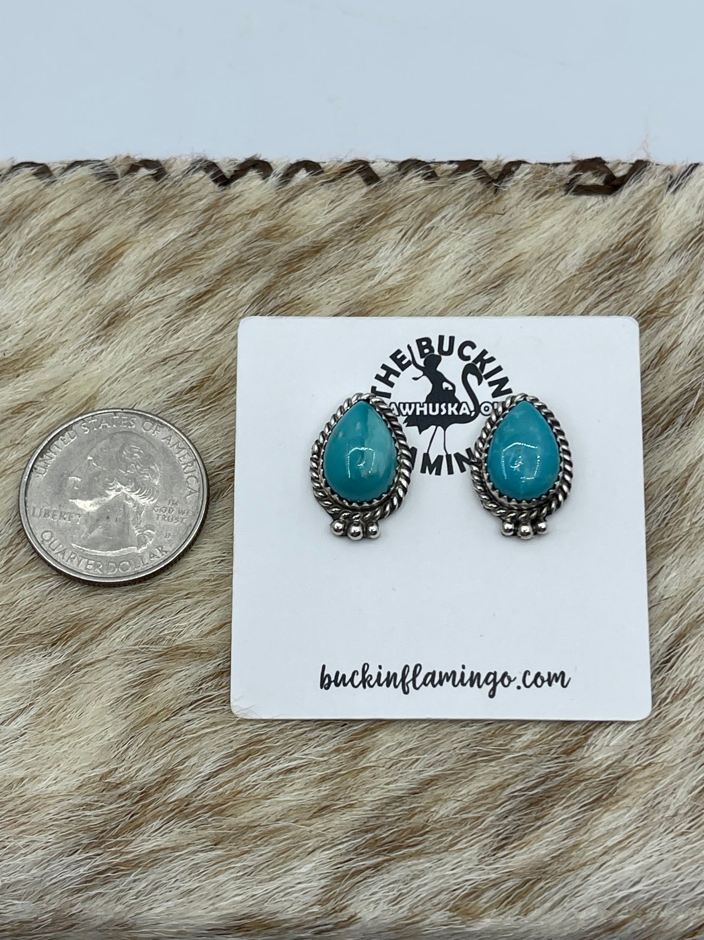 Kingman Turquoise Teardrop Post Earrings by Trish Largo, Navajo